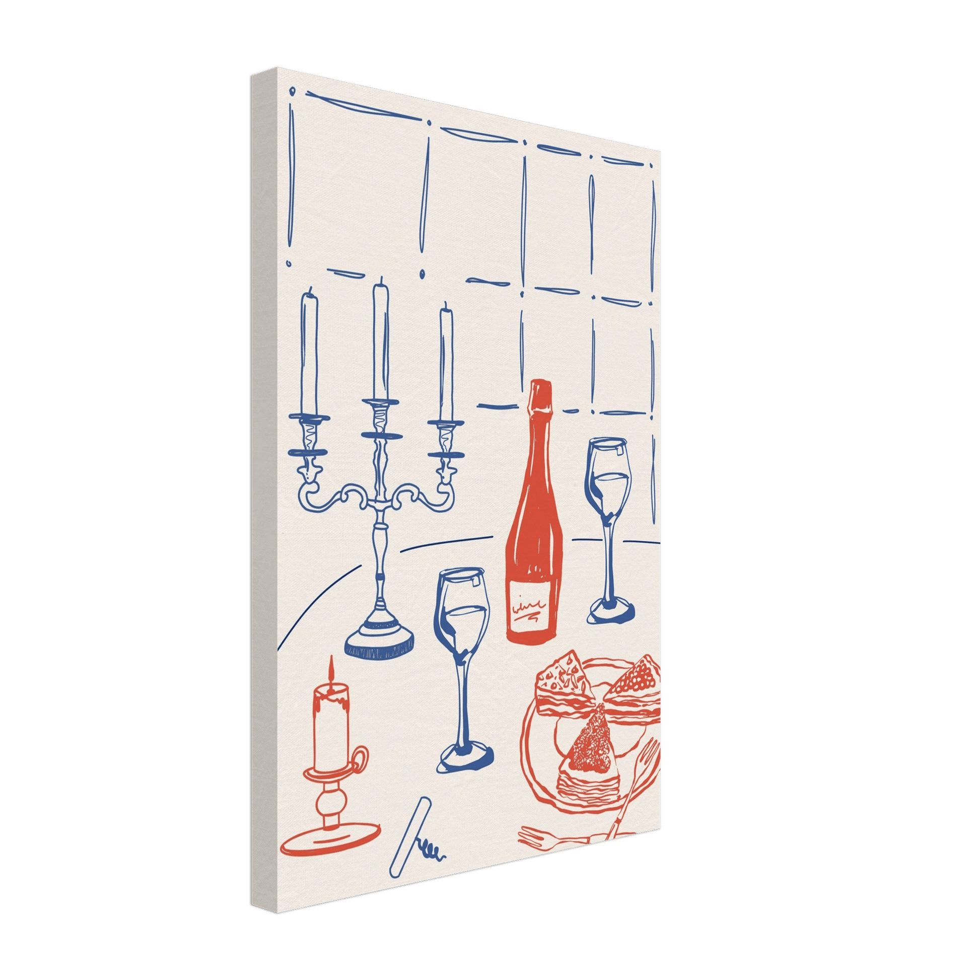 Candlelight Dinner Print | Wine & Candelabra Line Art Wall Art | Kitchen Poster - Evergreen Posters