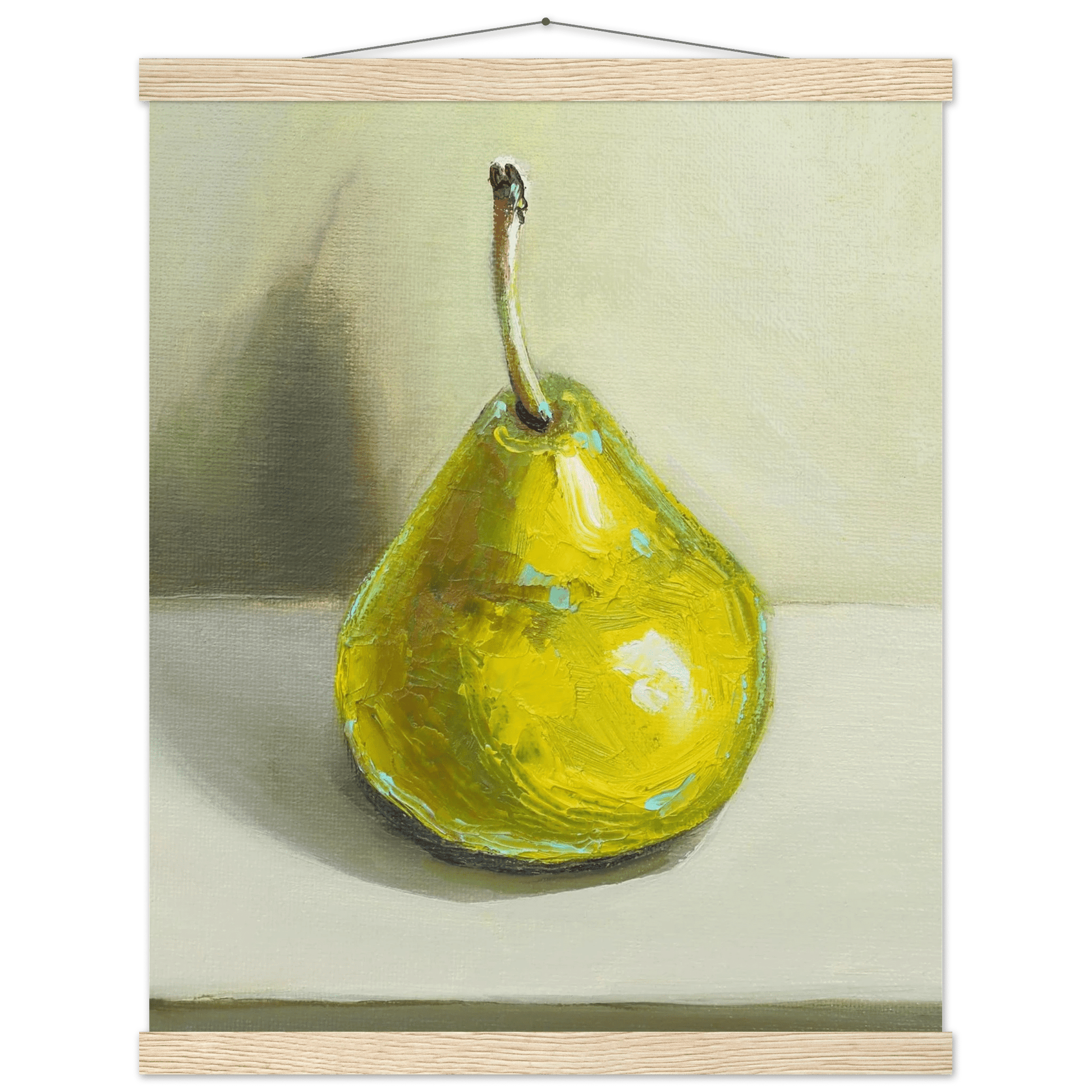 Pear Print | Green Pear Oil Painting Wall Art | Kitchen Poster - Evergreen Posters