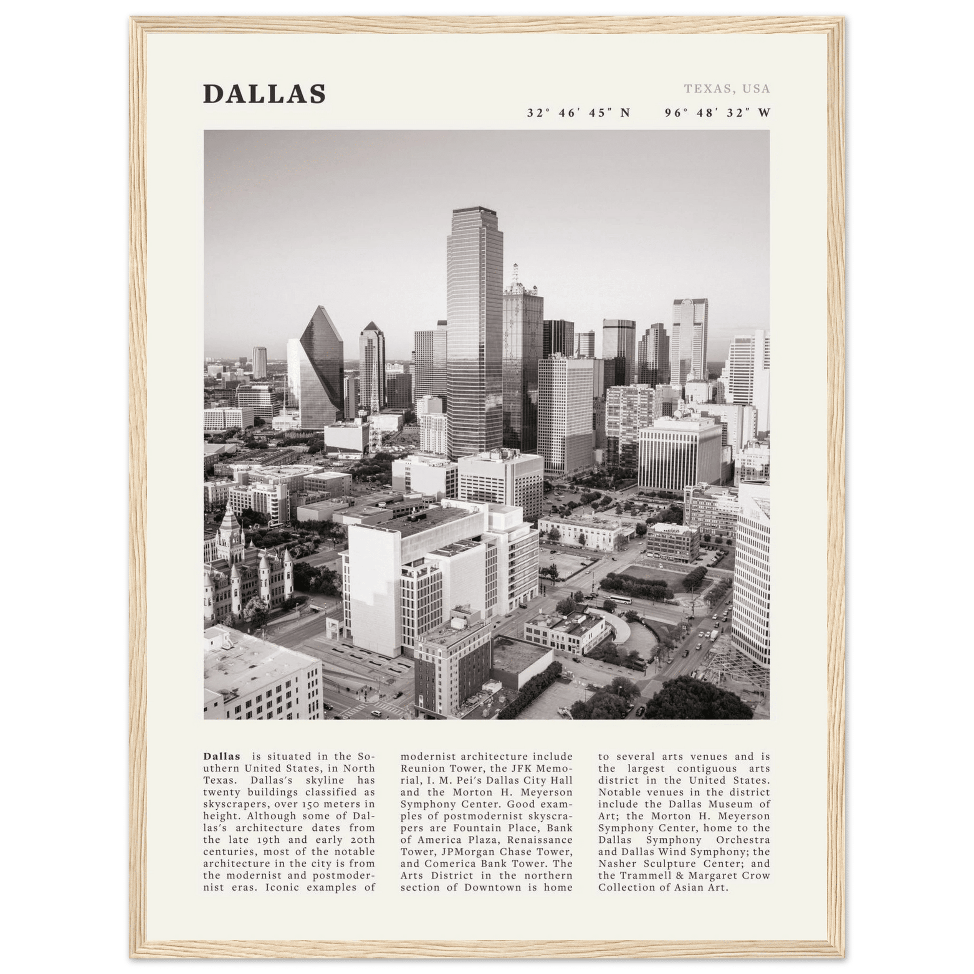 Dallas Poster | Black & White Texas Skyline Wall Art | City Travel Print Decor - Evergreen Posters