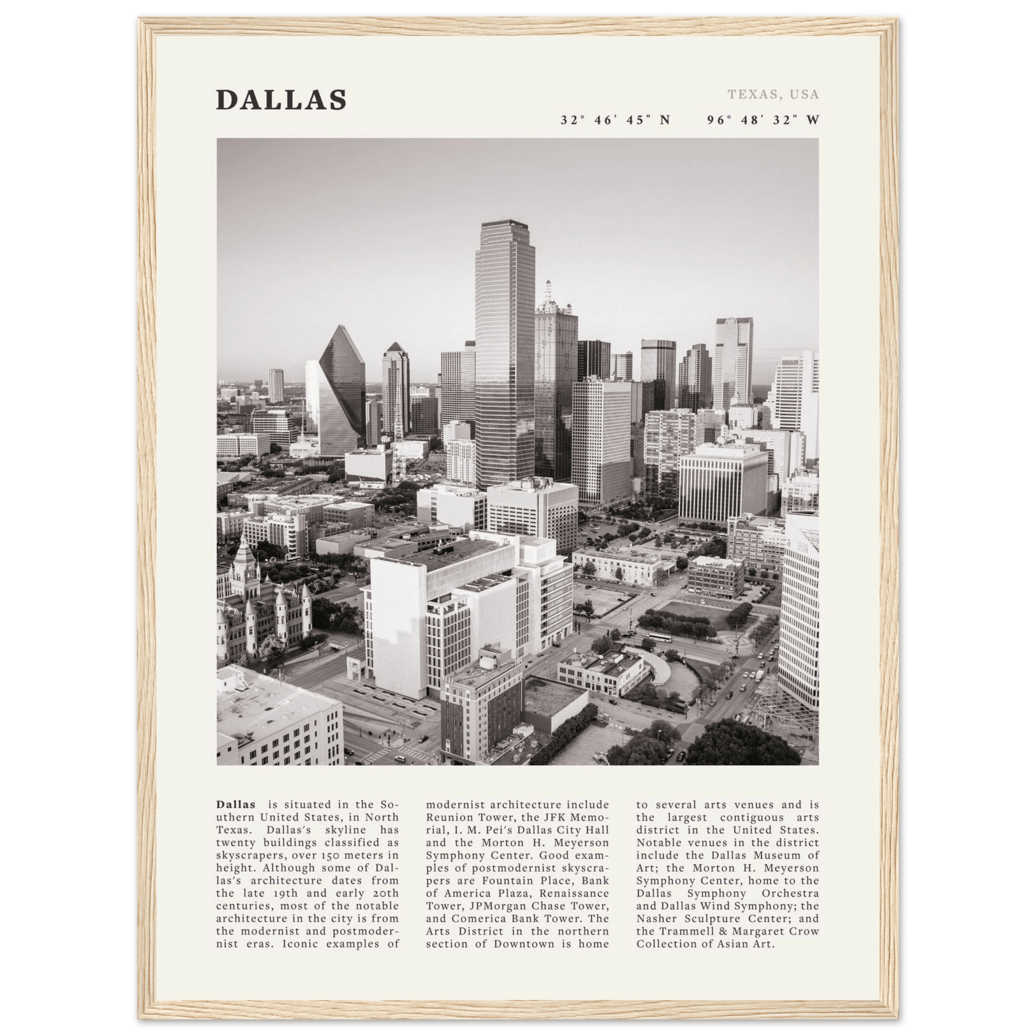 Dallas Poster | Black & White Texas Skyline Wall Art | City Travel Print Decor - Evergreen Posters