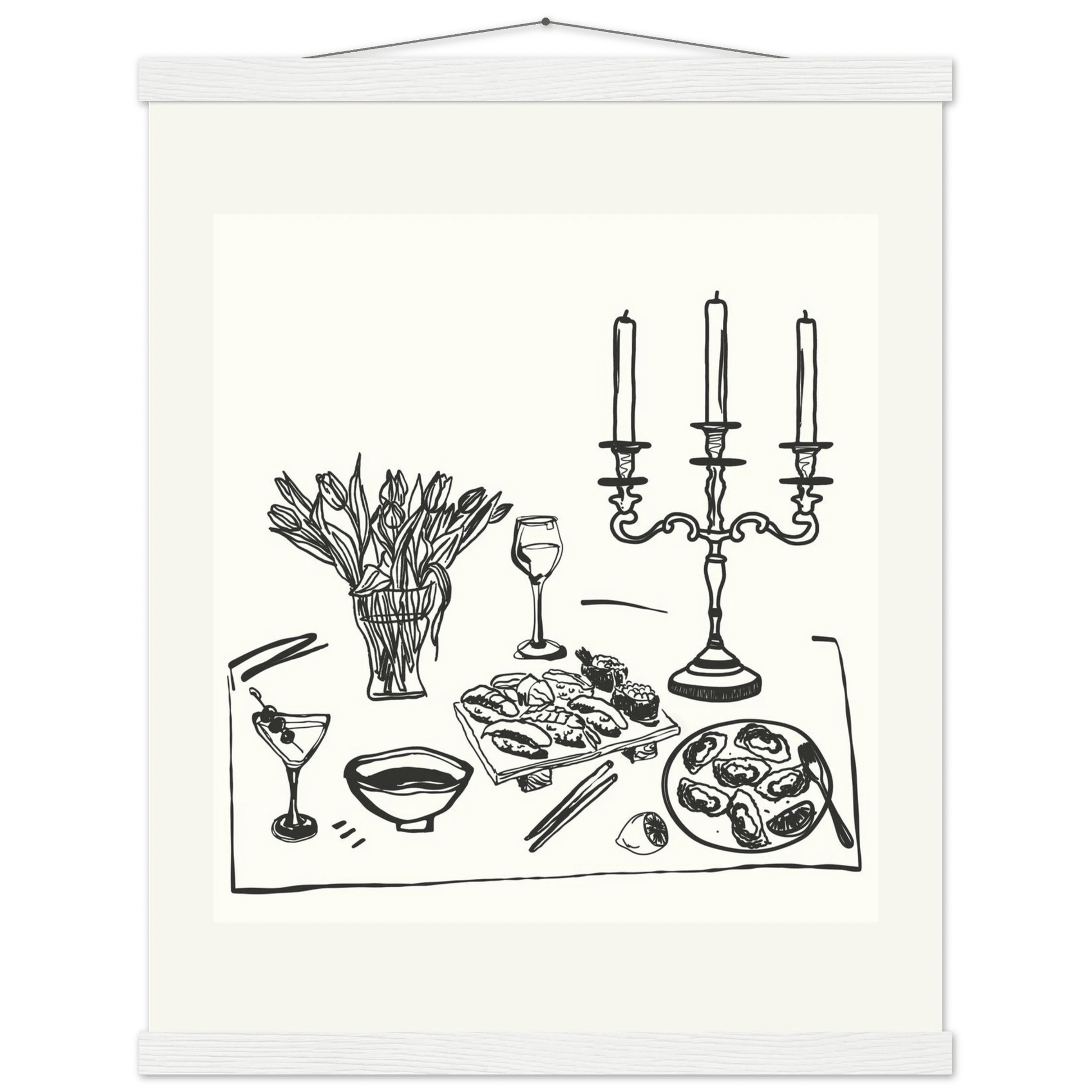 Fine Dining Table Print | Black Line Art Kitchen Wall Art | Elegant Dining Room Poster - Evergreen Posters