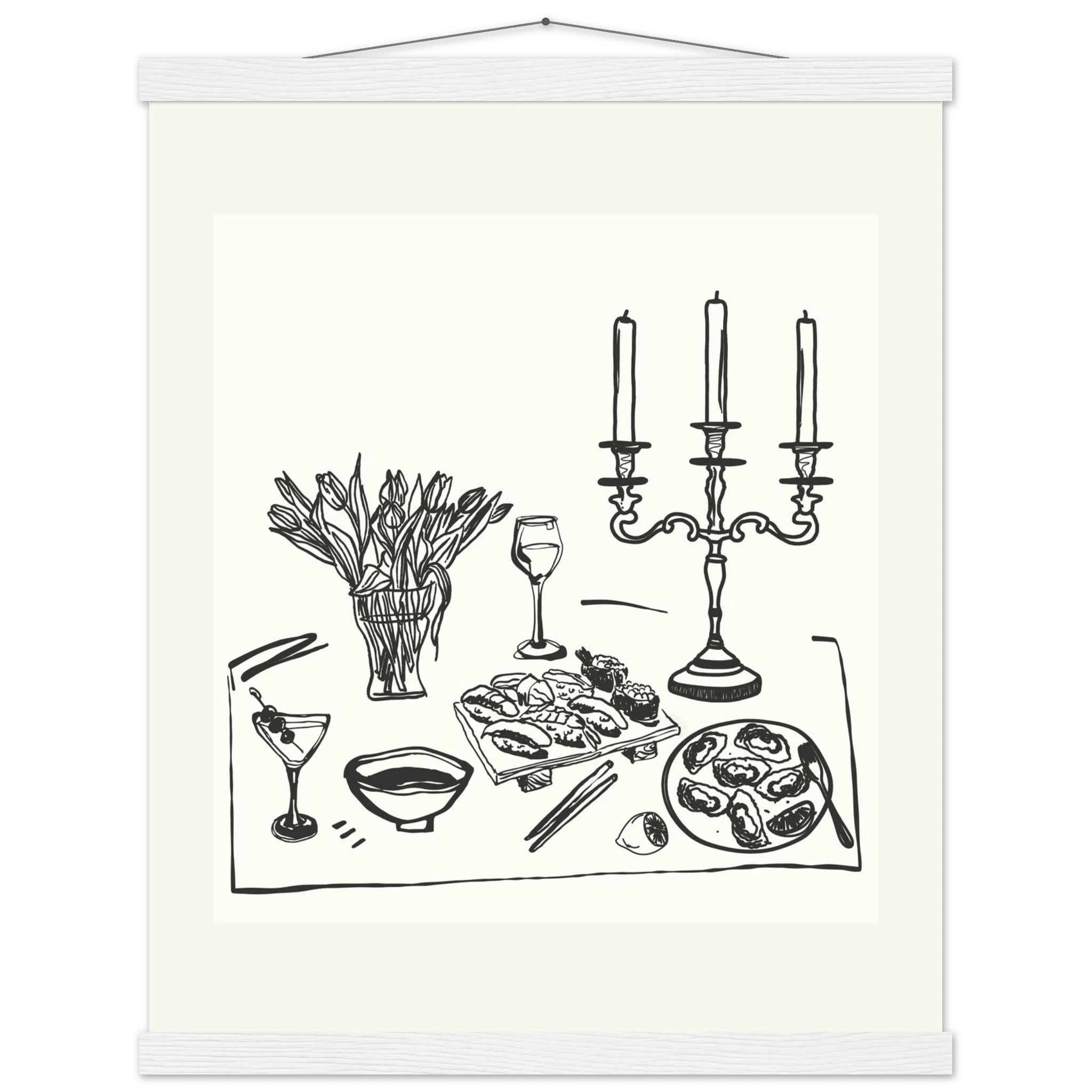 Fine Dining Table Print | Black Line Art Kitchen Wall Art | Elegant Dining Room Poster - Evergreen Posters