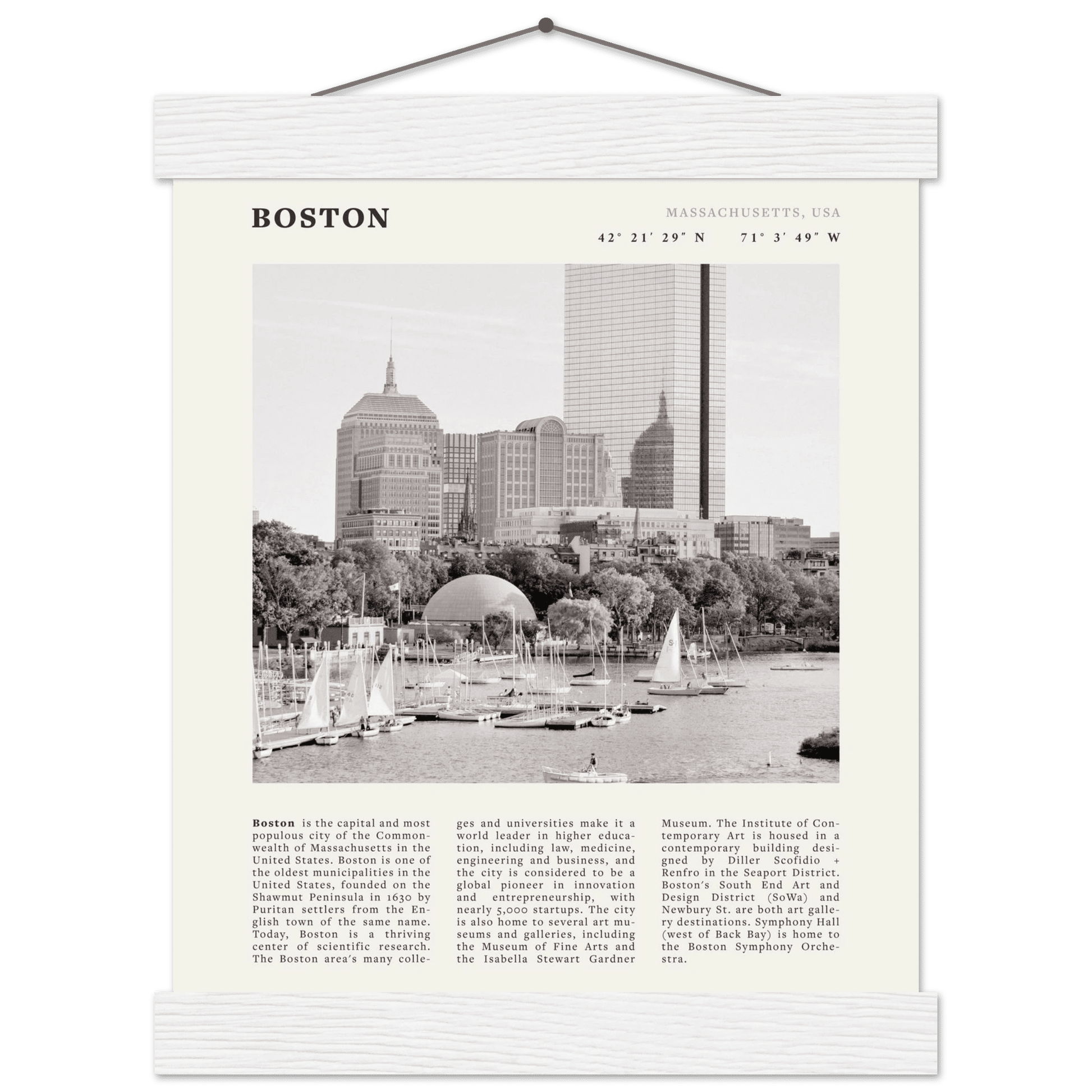 Boston Poster | Black & White Charles River Skyline Wall Art | Massachusetts Print - Evergreen Posters