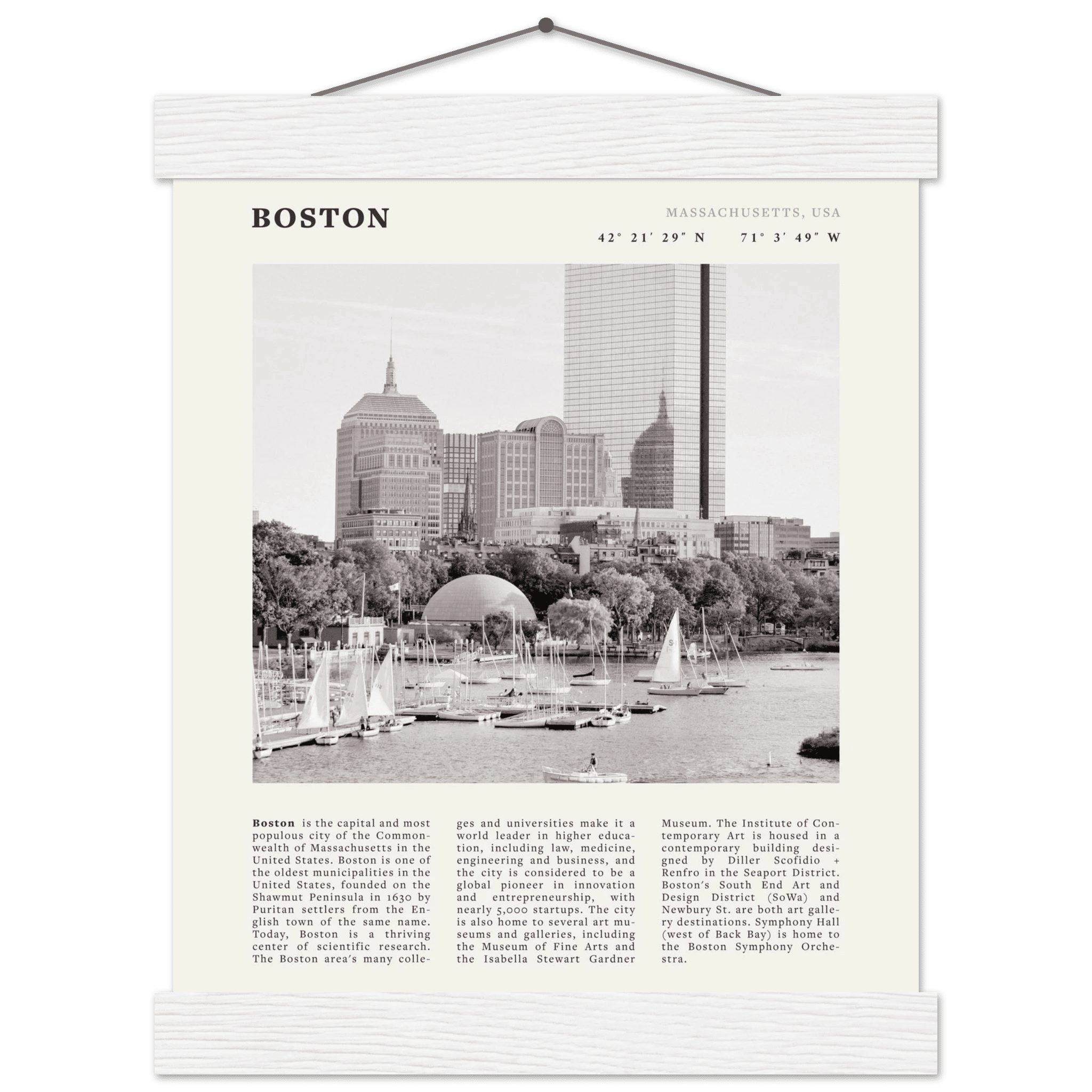 Boston Poster | Black & White Charles River Skyline Wall Art | Massachusetts Print - Evergreen Posters