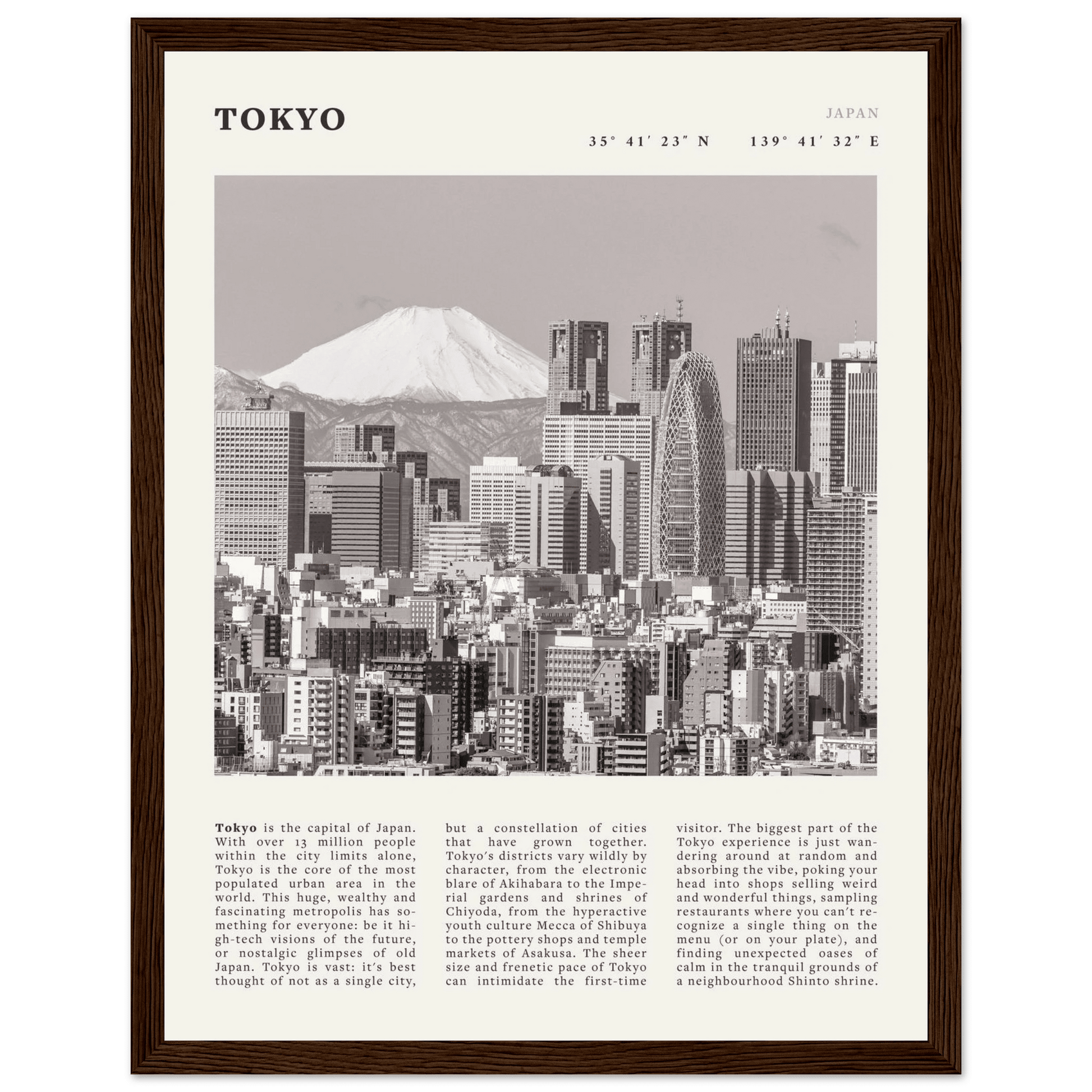 Tokyo Poster | Black & White Mount Fuji Skyline Wall Art | Japan Travel Print - Evergreen Posters
