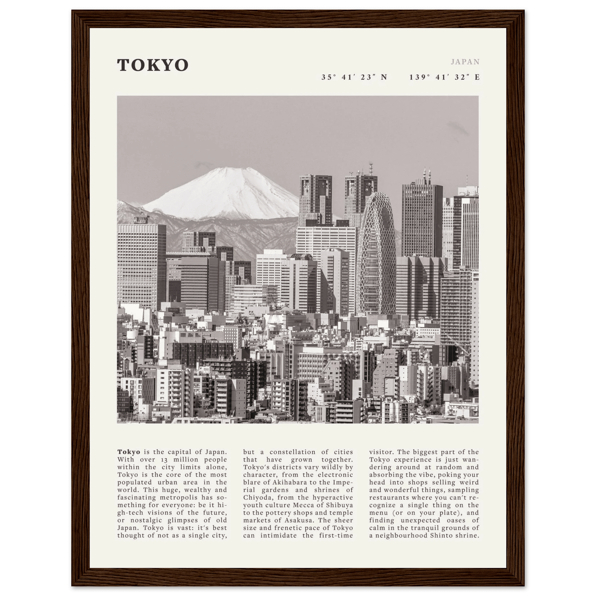 Tokyo Poster | Black & White Mount Fuji Skyline Wall Art | Japan Travel Print - Evergreen Posters