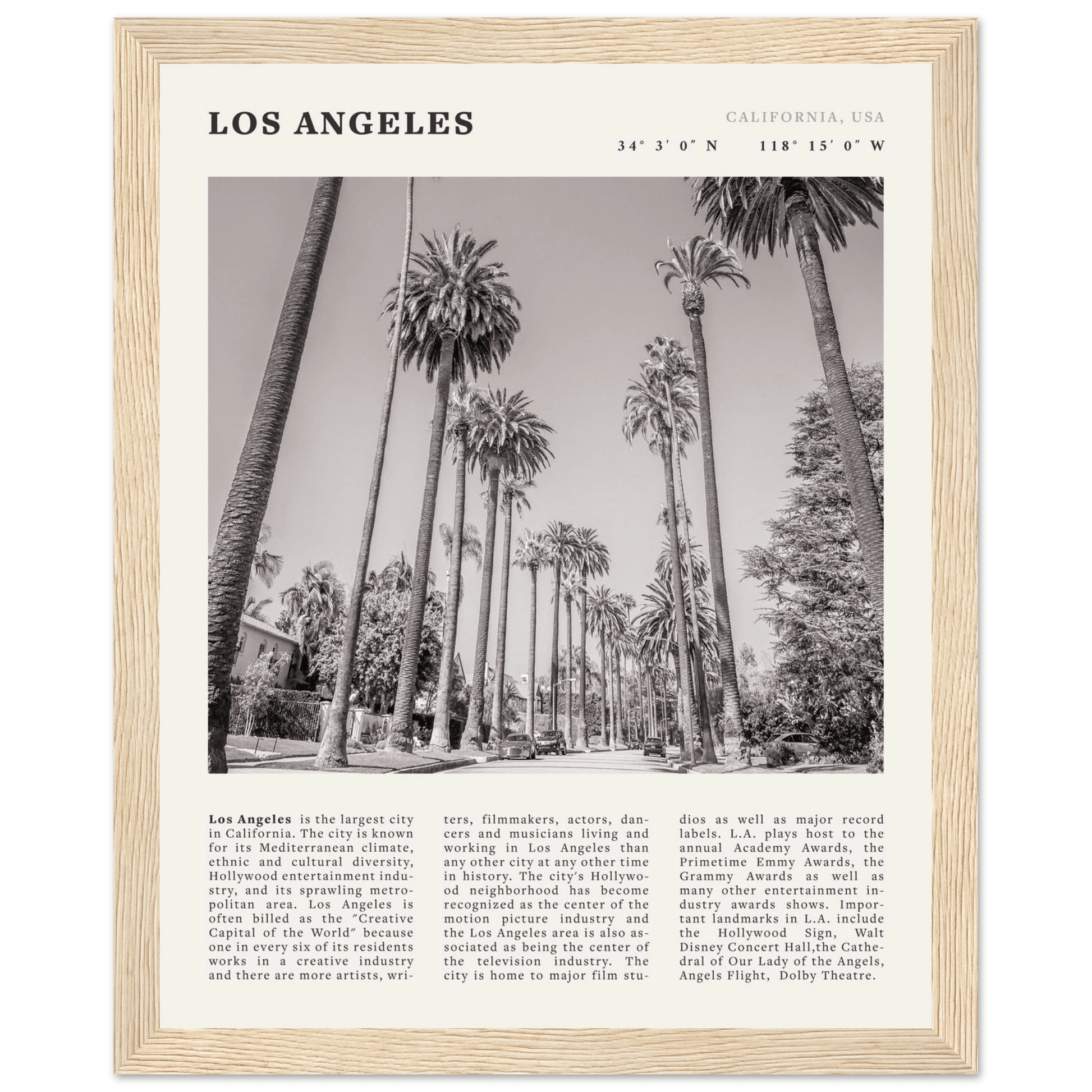 Los Angeles Poster | Black & White Palm Trees Wall Art | California Travel Print - Evergreen Posters