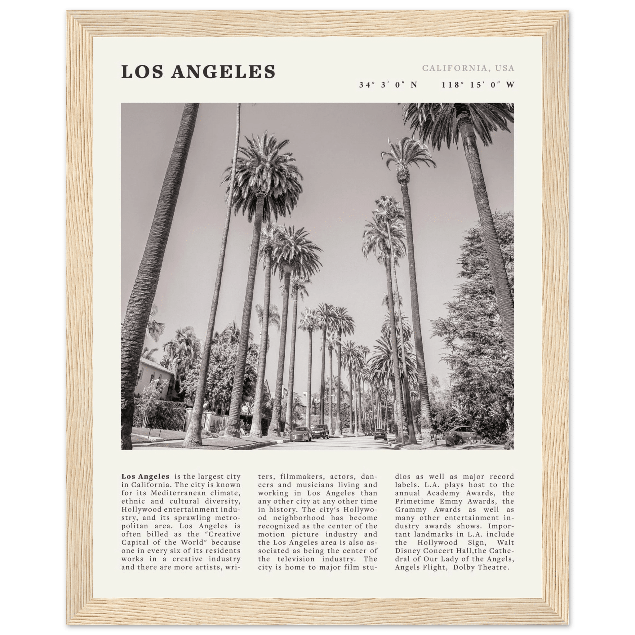 Los Angeles Poster | Black & White Palm Trees Wall Art | California Travel Print - Evergreen Posters