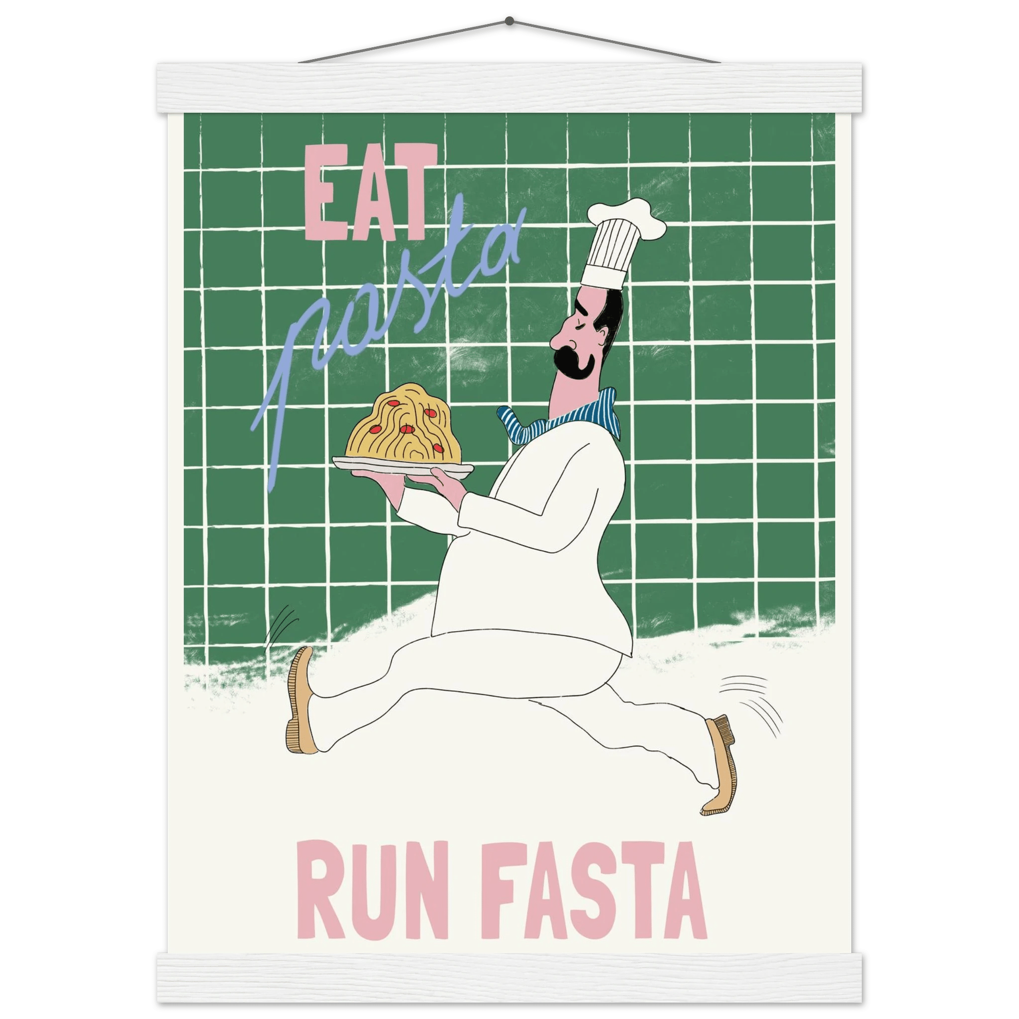 Eat Pasta Run Fasta Poster – Playful Kitchen Wall Art Print (Green Edition) - Evergreen Posters