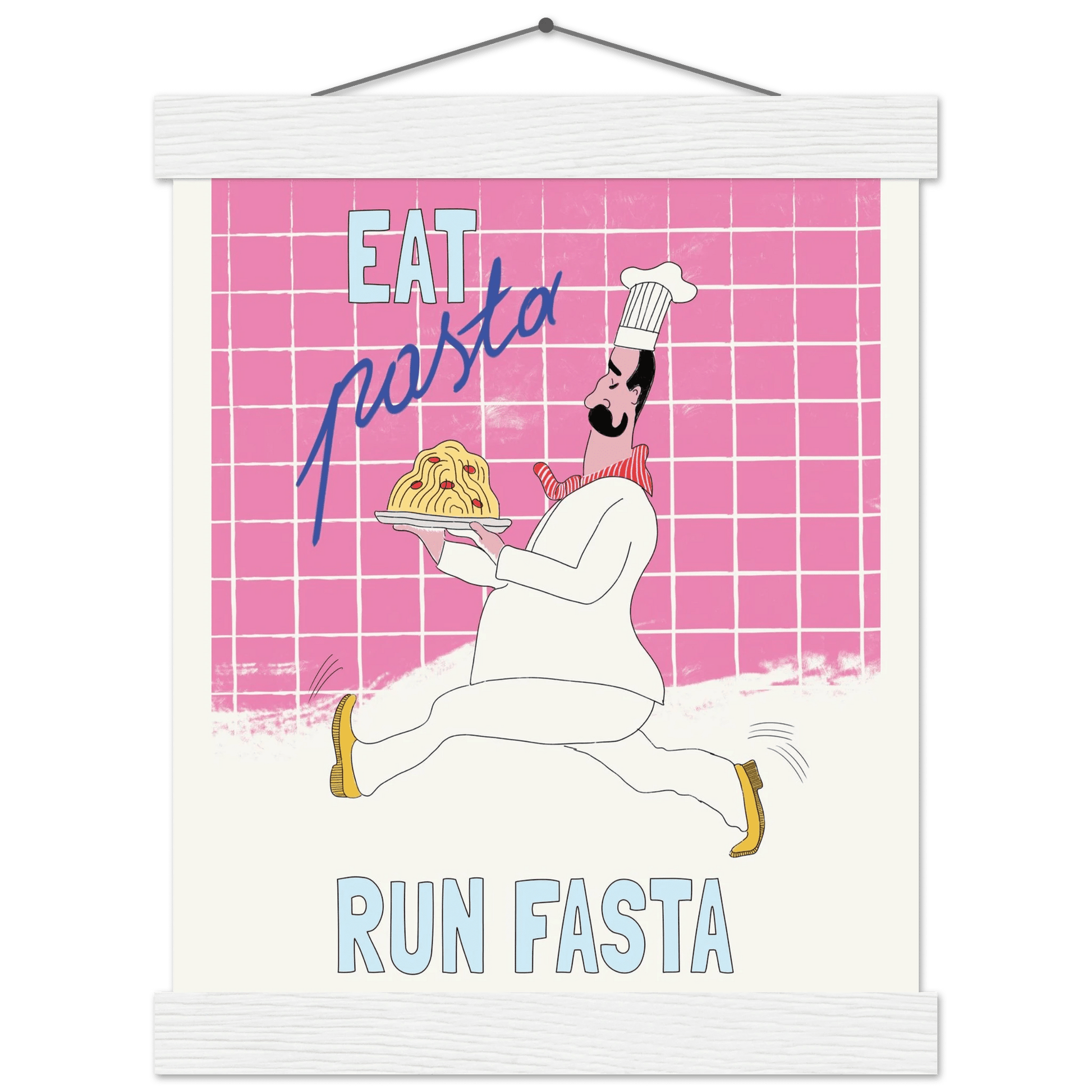 Eat Pasta Run Fasta Poster – Playful Kitchen Wall Art Print (Pink Edition) - Evergreen Posters