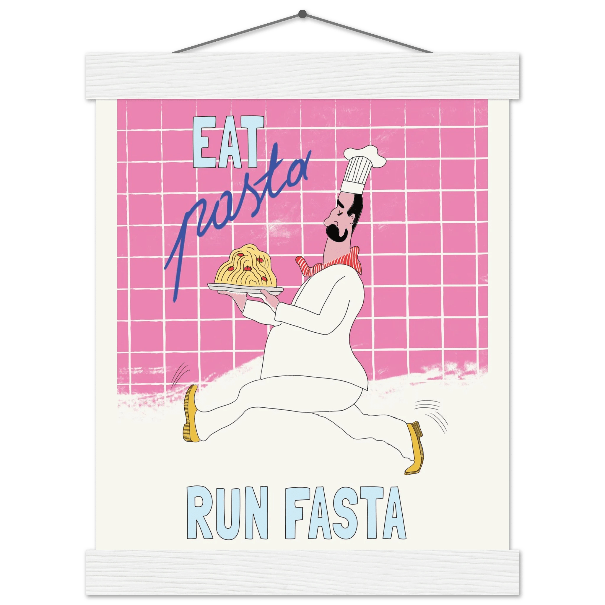 Eat Pasta Run Fasta Poster – Playful Kitchen Wall Art Print (Pink Edition) - Evergreen Posters