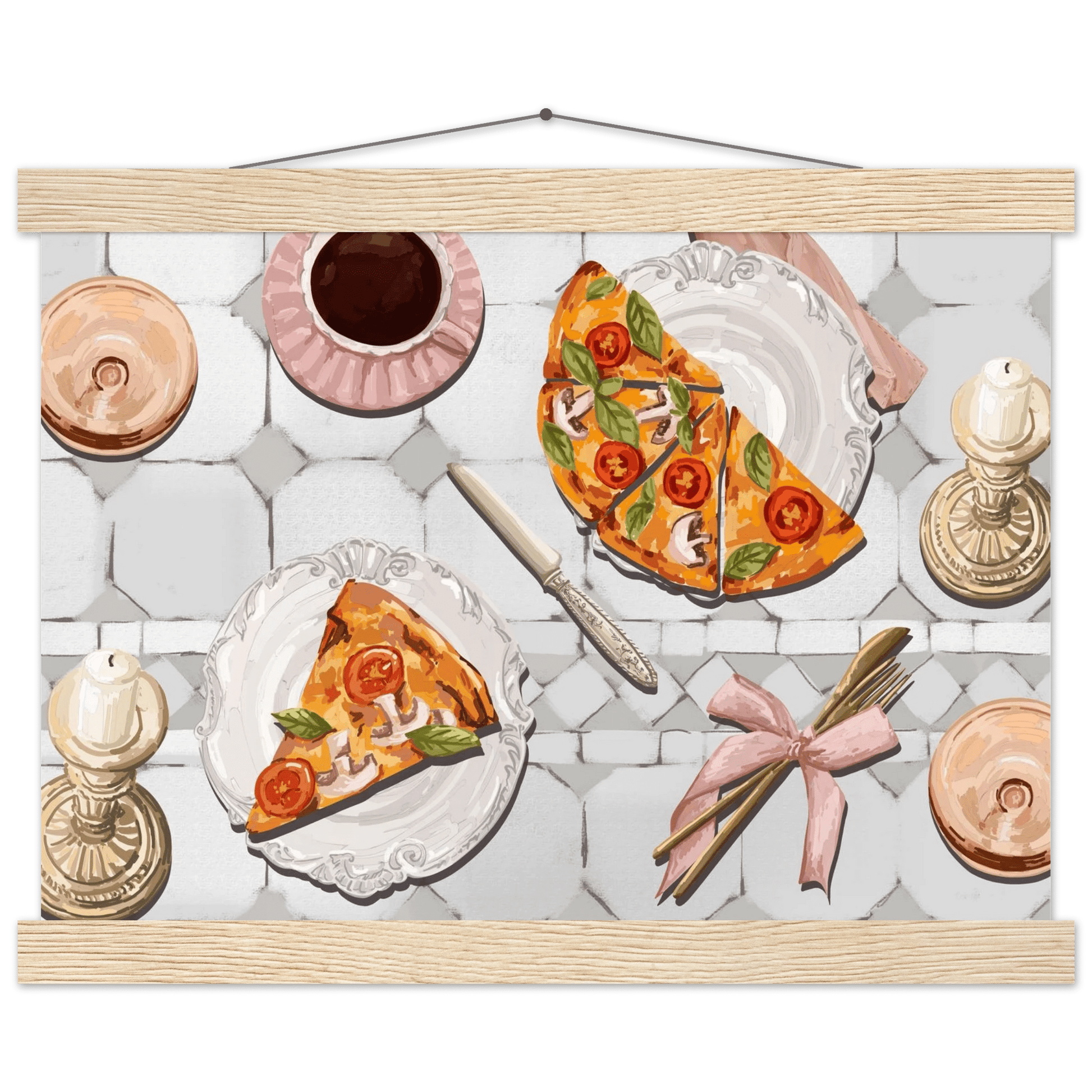 Pizza & Tea Kitchen Poster | Horizontal Food Wall Art | Italian Dining Room Print - Evergreen Posters
