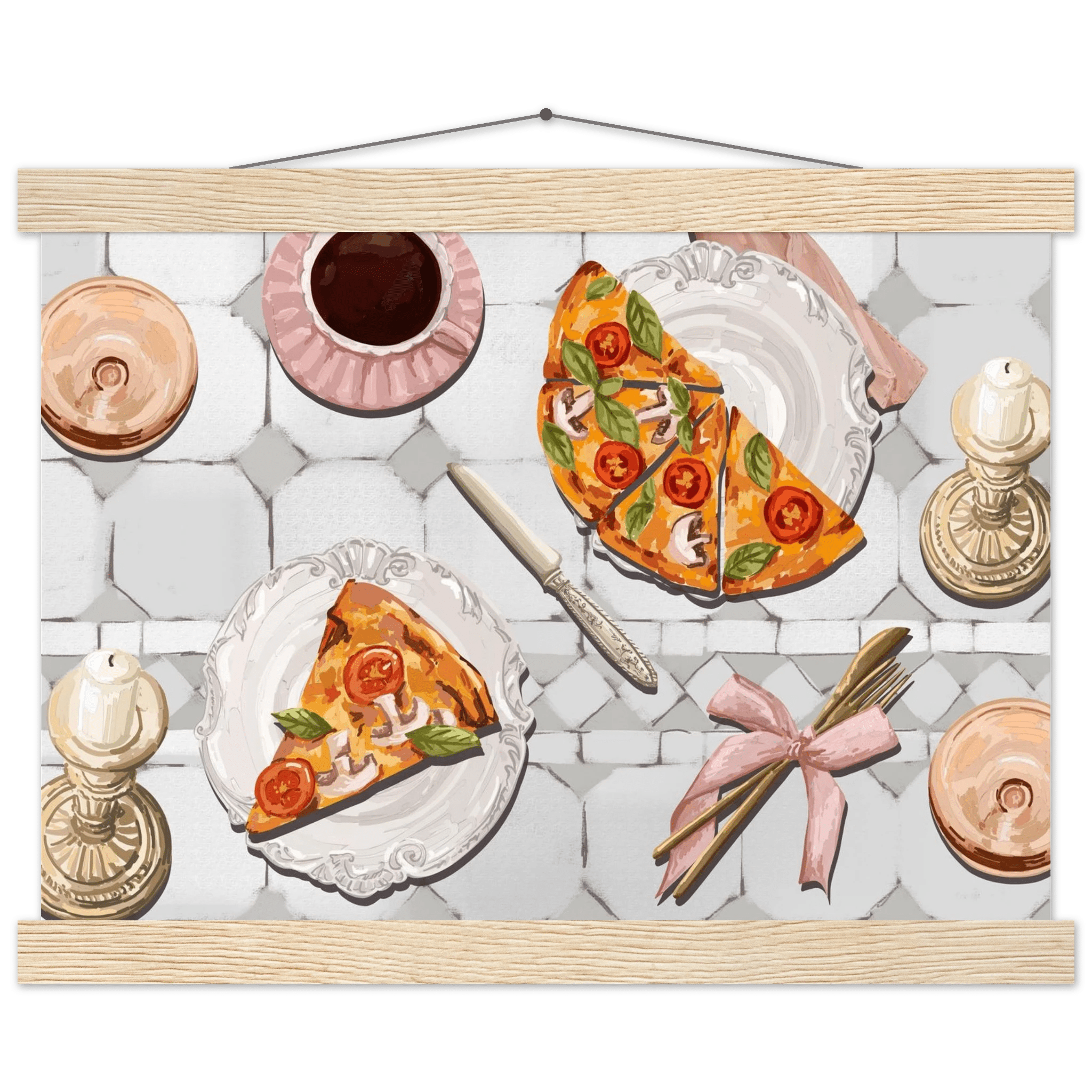 Pizza & Tea Kitchen Poster | Horizontal Food Wall Art | Italian Dining Room Print - Evergreen Posters
