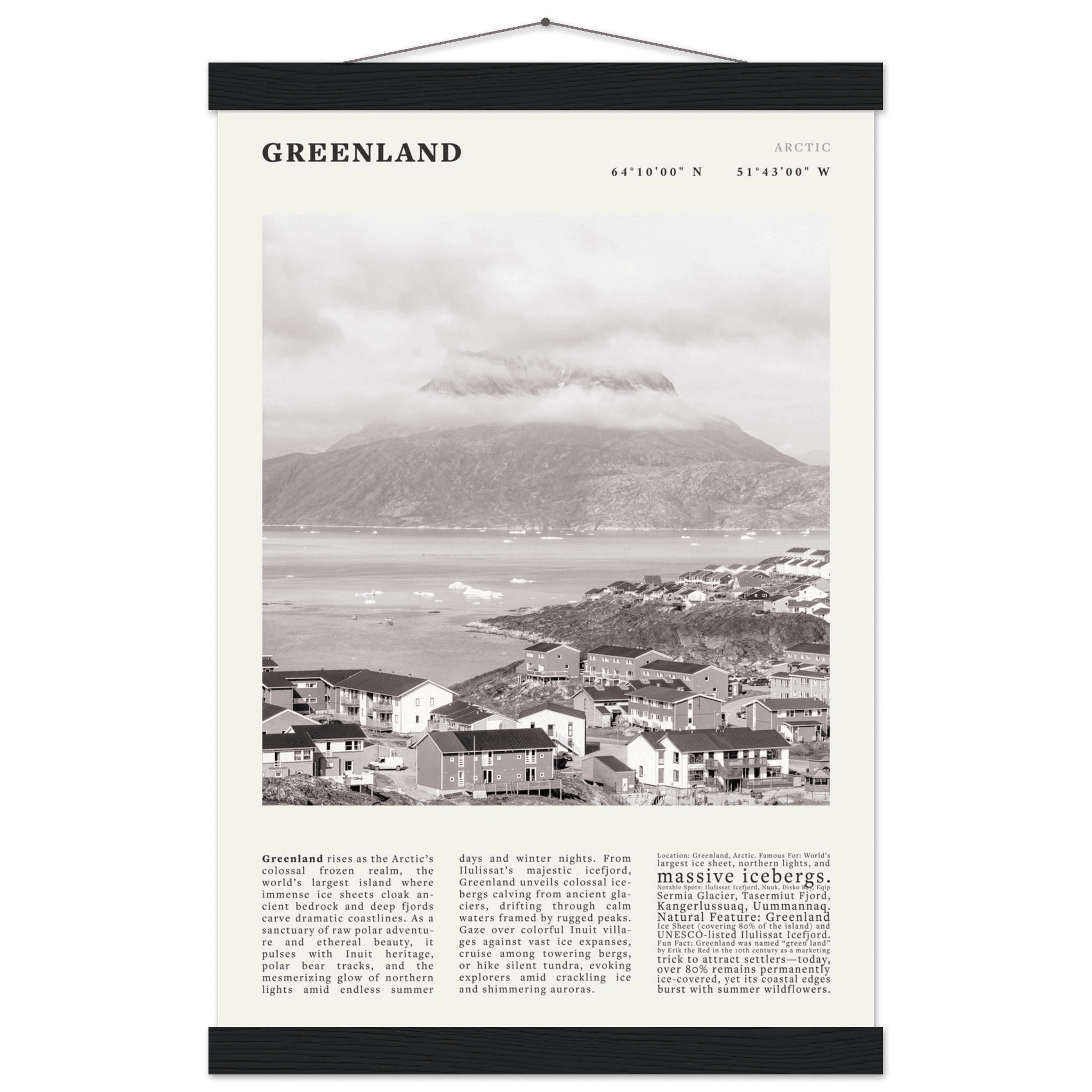 Greenland Poster Black and White – Vintage Arctic Fjord Landscape Print (Digital & Printed Options) - Evergreen Posters