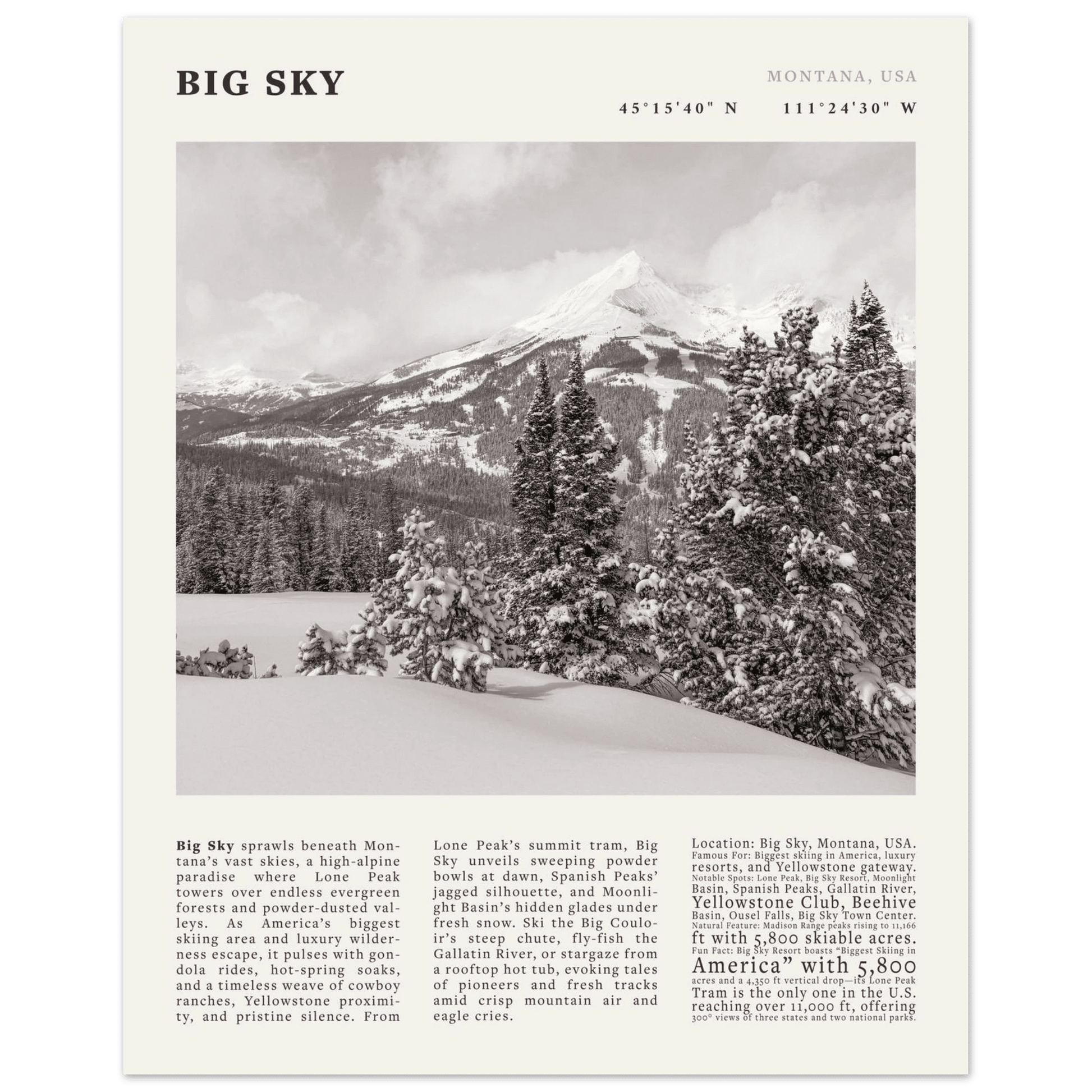 Big Sky Montana Poster Black and White – Vintage Lone Peak Ski Resort Print (Digital & Printed Options) - Evergreen Posters
