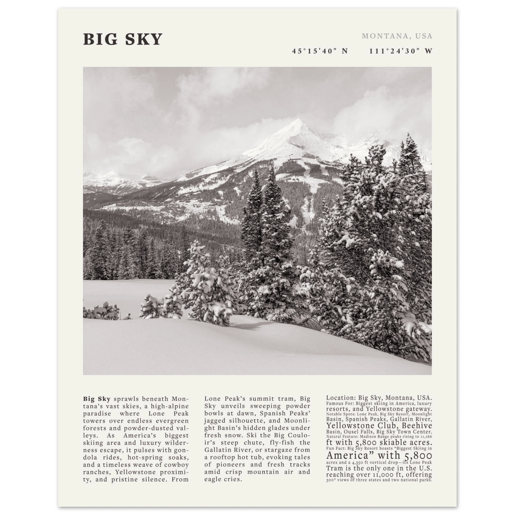 Big Sky Montana Poster Black and White – Vintage Lone Peak Ski Resort Print (Digital & Printed Options) - Evergreen Posters