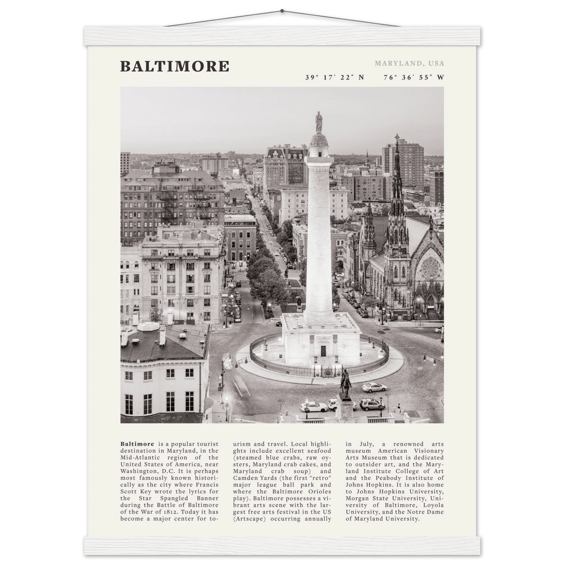 Baltimore Poster | Black & White Maryland City Wall Art | USA Travel Print - Evergreen Posters