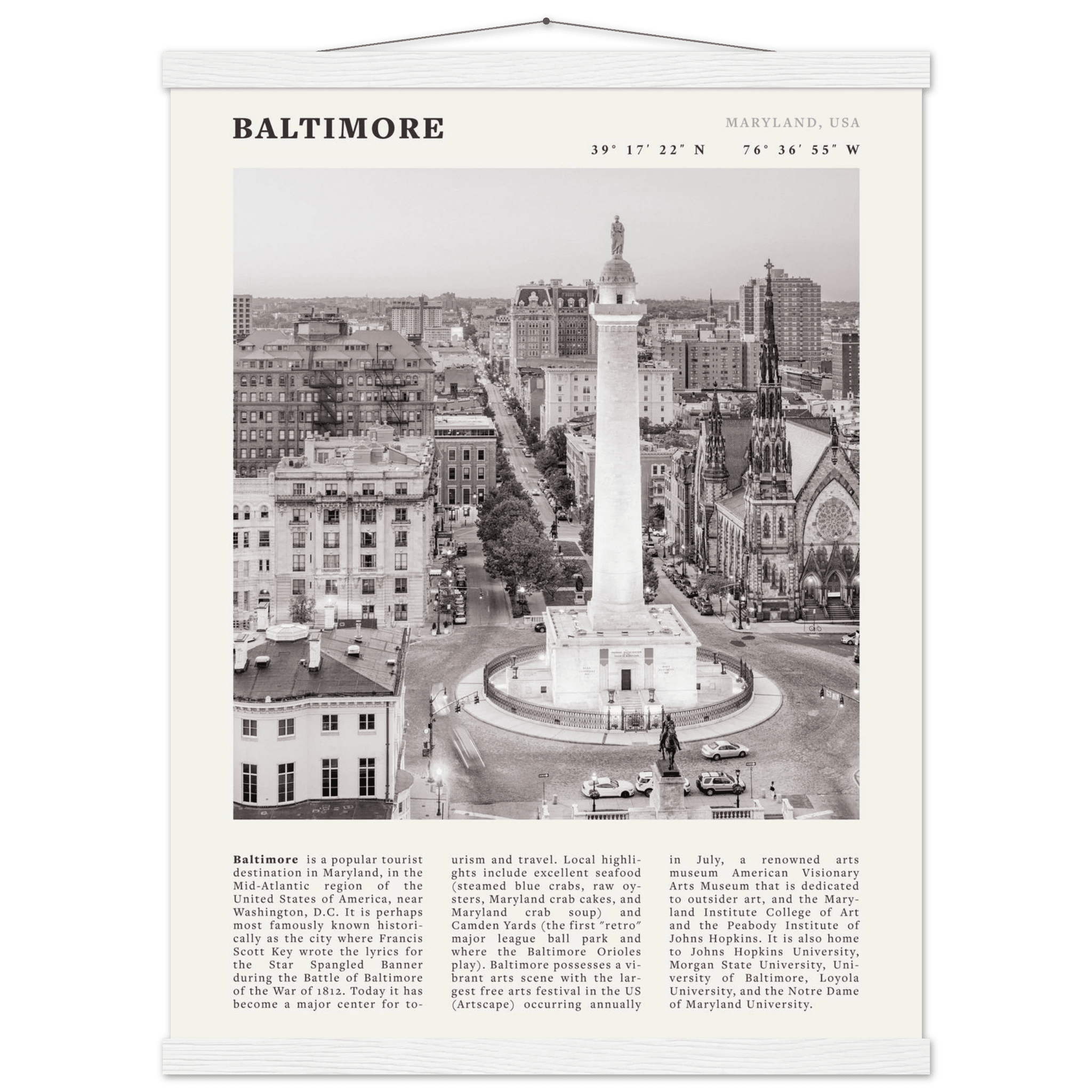 Baltimore Poster | Black & White Maryland City Wall Art | USA Travel Print - Evergreen Posters
