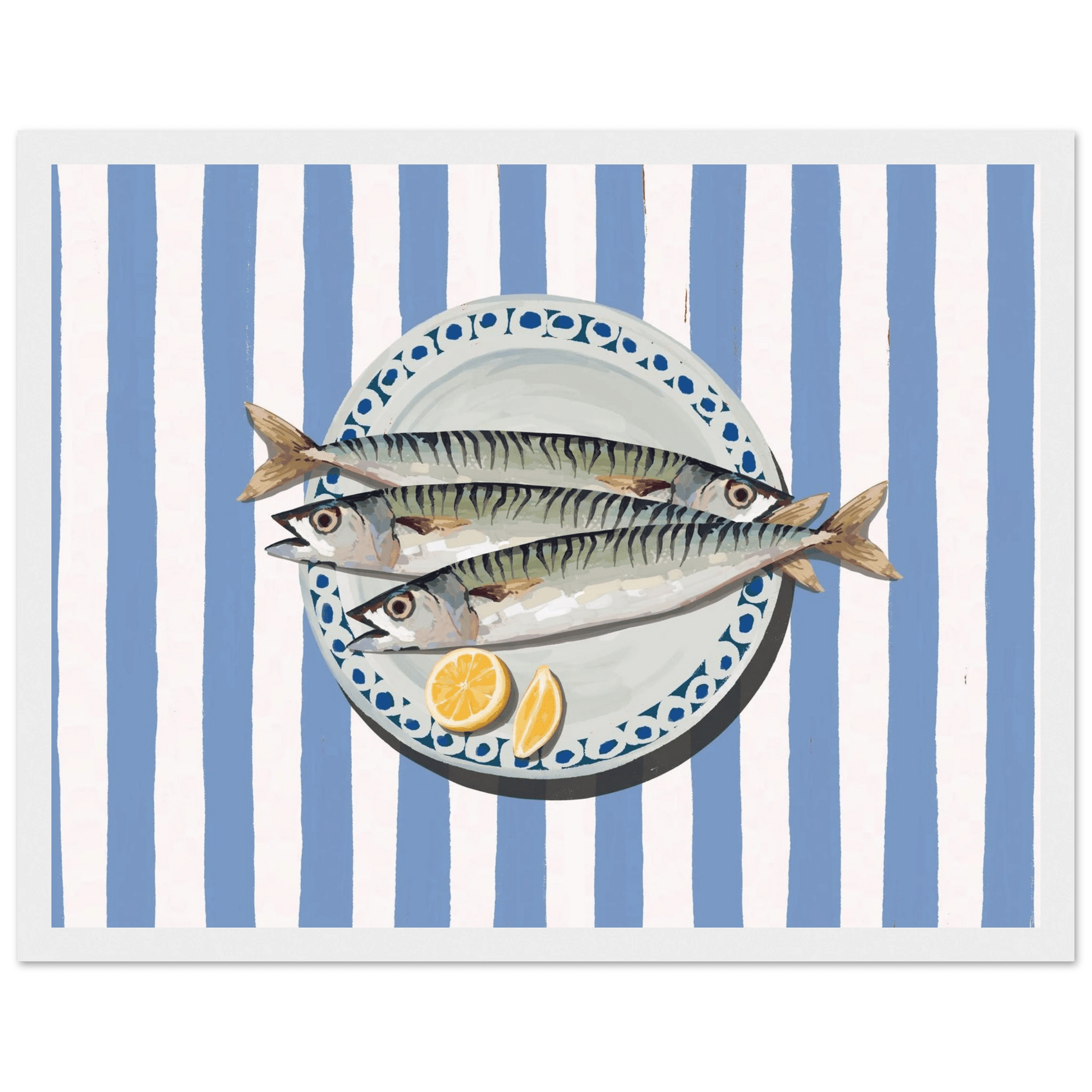 Sardines Print | Blue Stripe Fish Kitchen Wall Art | Coastal Food Poster - Evergreen Posters
