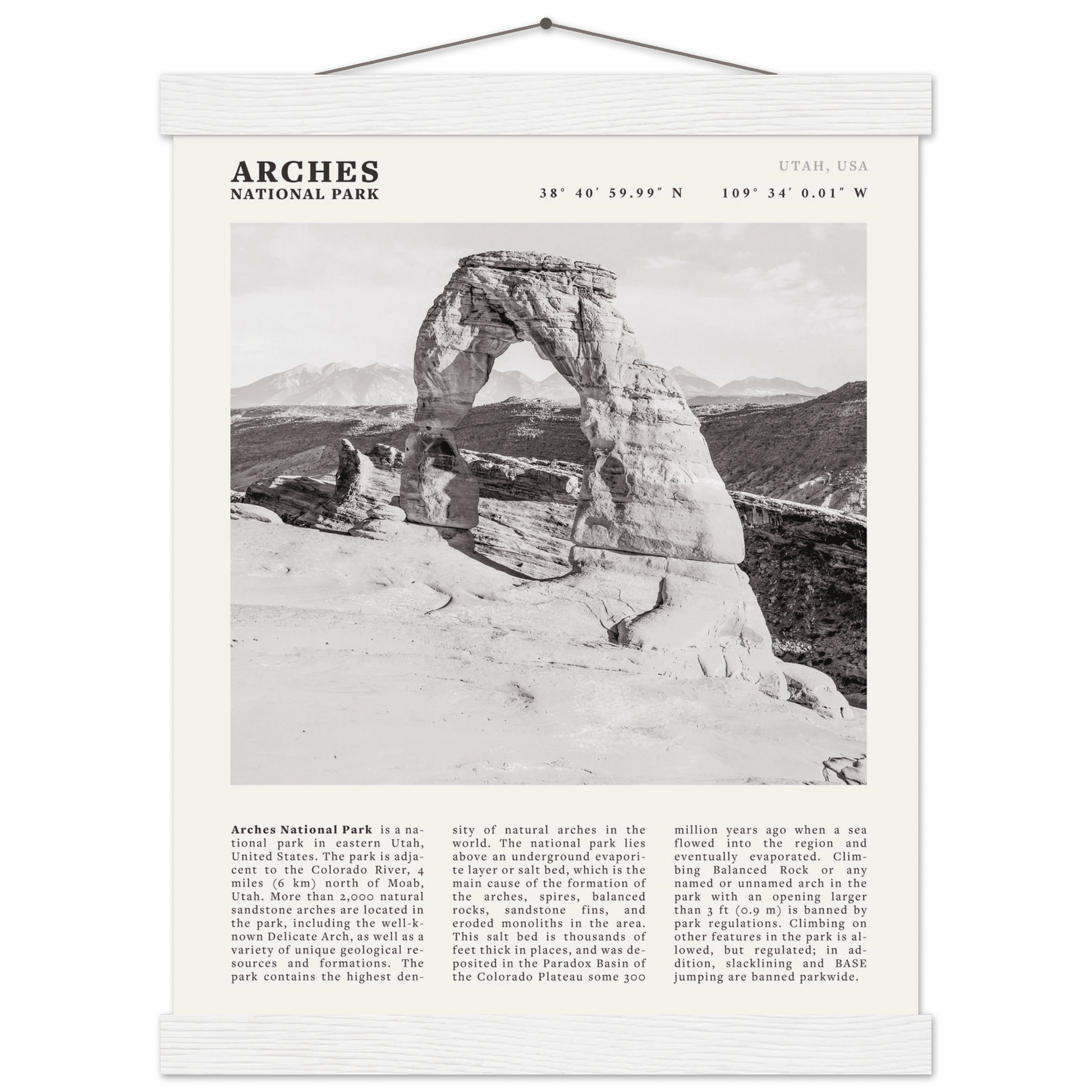Arches National Park Poster | Black & White Utah Wall Art | Delicate Arch Print - Evergreen Posters
