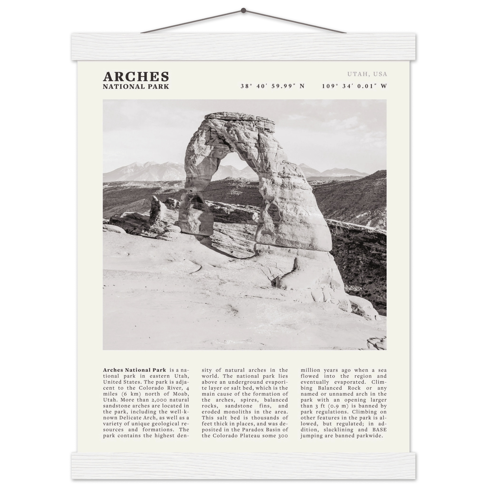 Arches National Park Poster | Black & White Utah Wall Art | Delicate Arch Print - Evergreen Posters