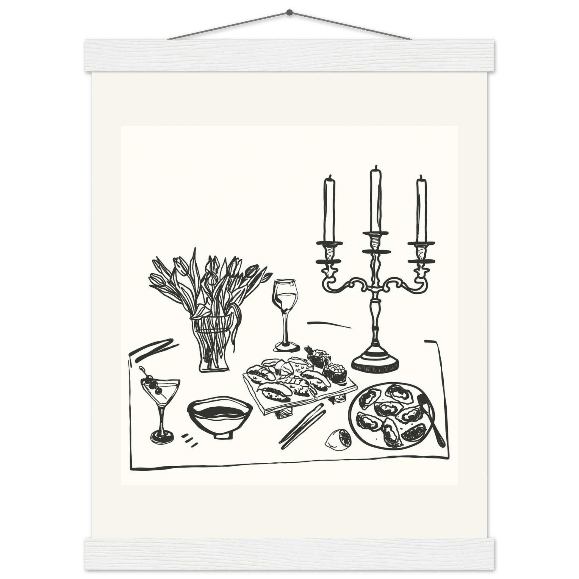 Fine Dining Table Print | Black Line Art Kitchen Wall Art | Elegant Dining Room Poster - Evergreen Posters