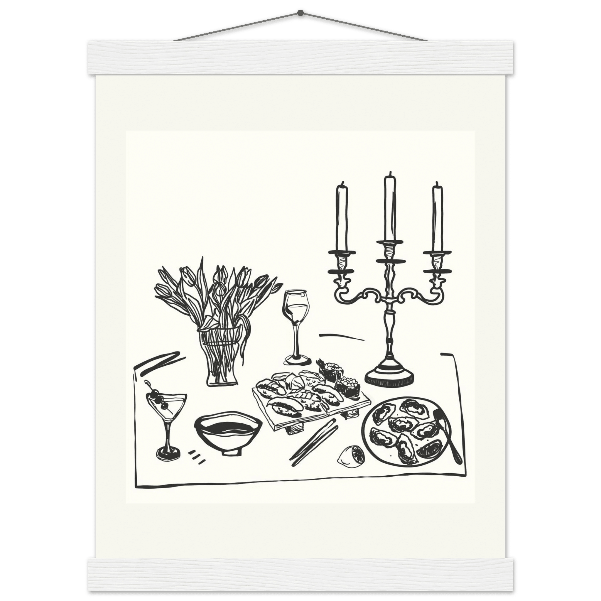 Fine Dining Table Print | Black Line Art Kitchen Wall Art | Elegant Dining Room Poster - Evergreen Posters