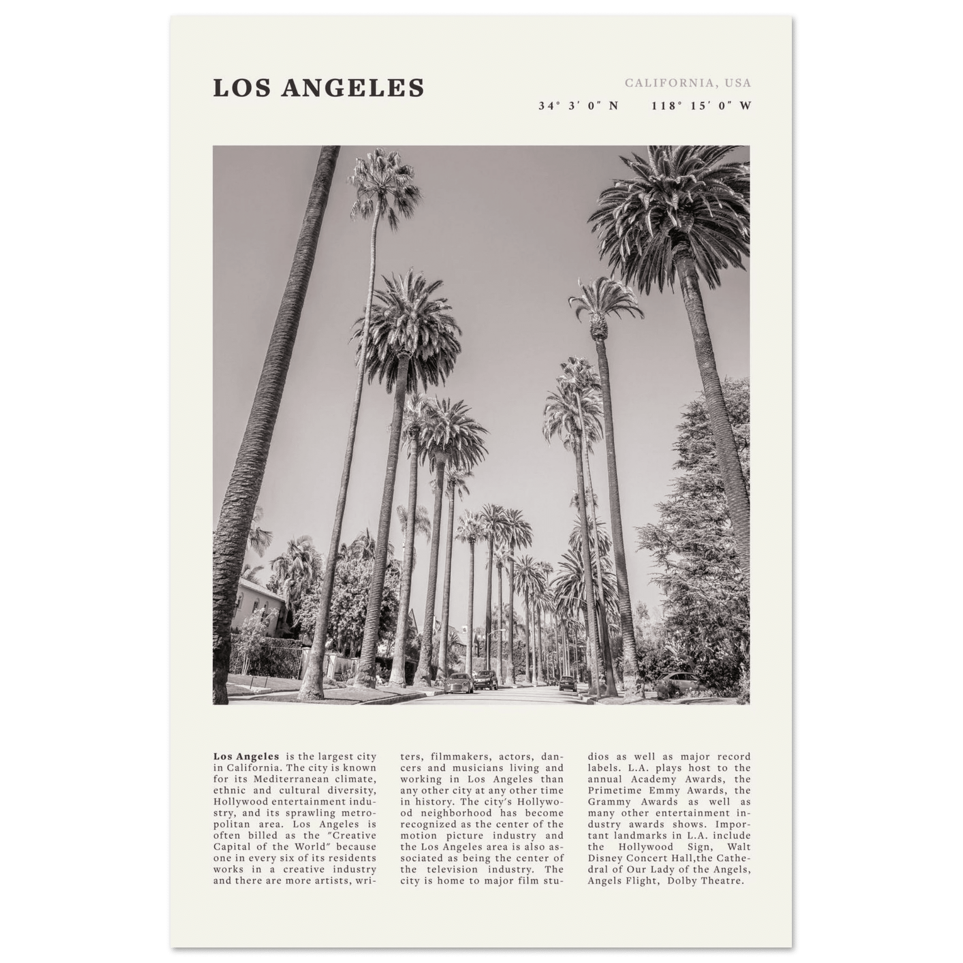 Los Angeles Poster | Black & White Palm Trees Wall Art | California Travel Print - Evergreen Posters