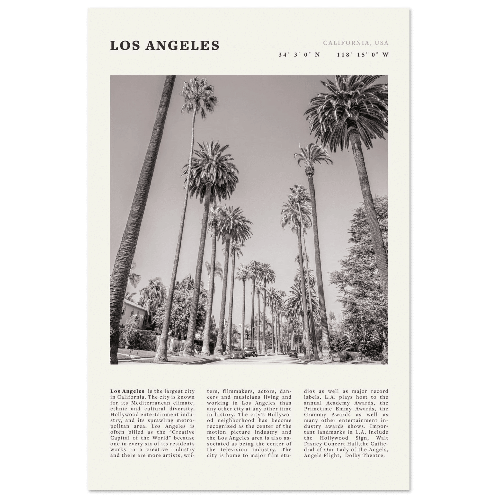 Los Angeles Poster | Black & White Palm Trees Wall Art | California Travel Print - Evergreen Posters