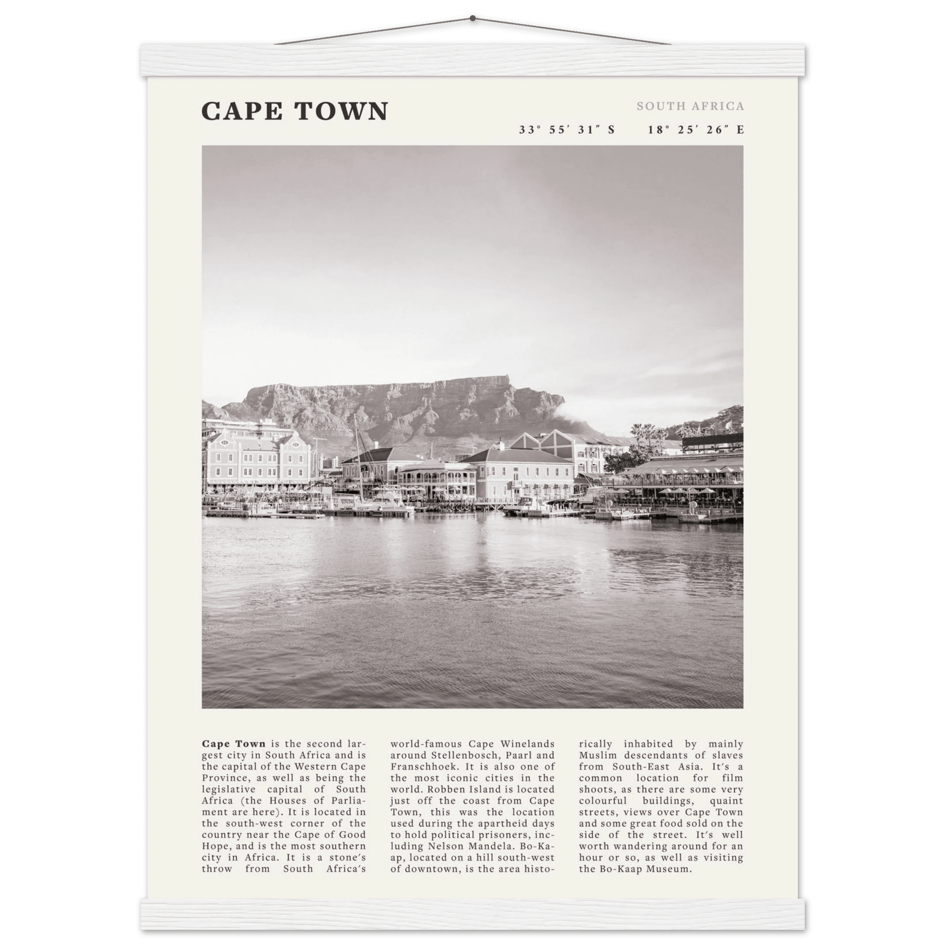 Cape Town Poster | Black & White Table Mountain Wall Art | South Africa Travel Print - Evergreen Posters