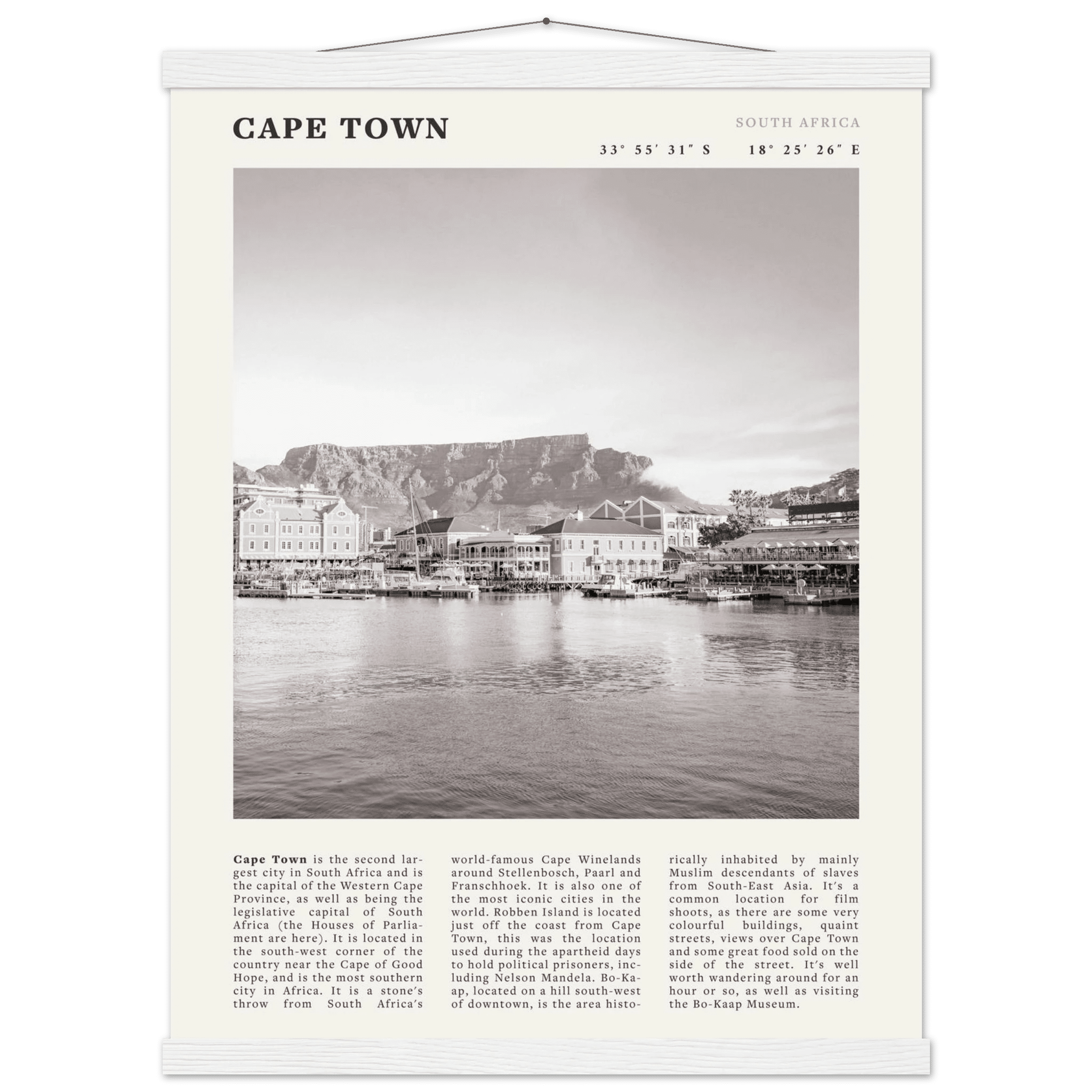 Cape Town Poster | Black & White Table Mountain Wall Art | South Africa Travel Print - Evergreen Posters