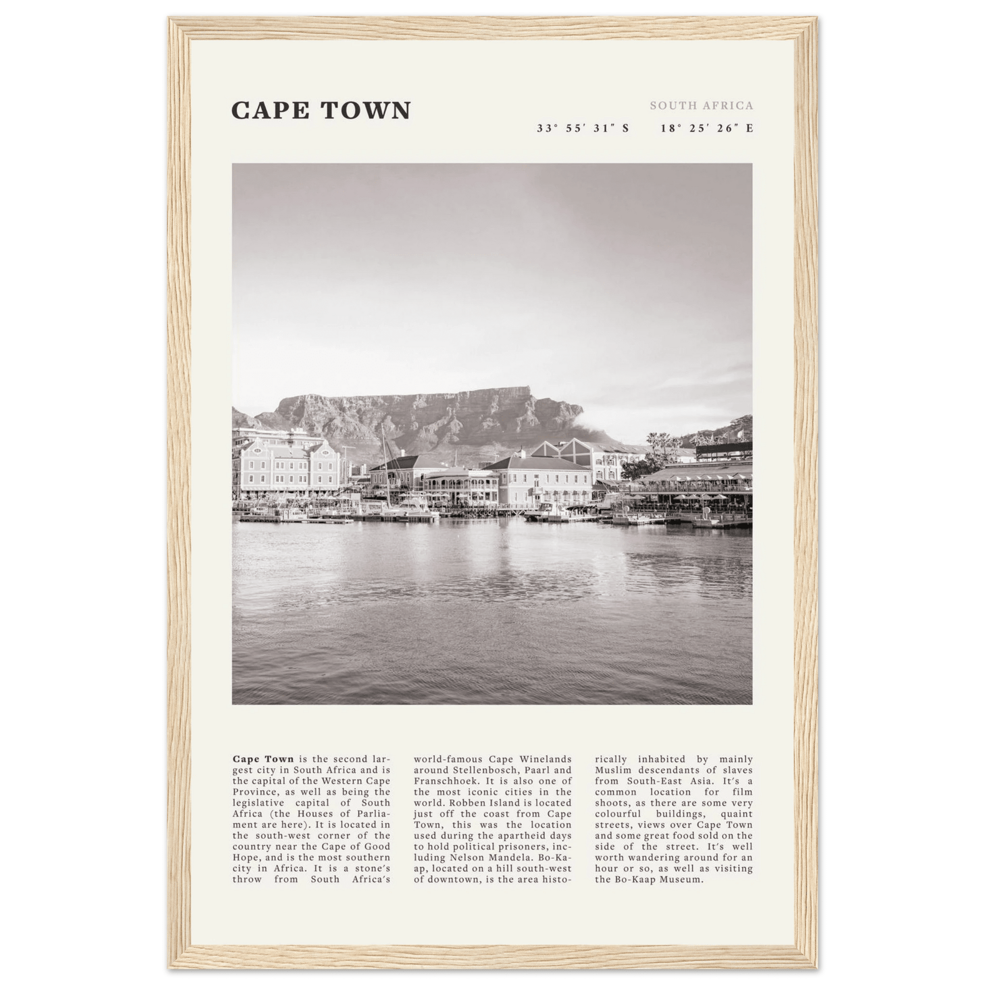 Cape Town Poster | Black & White Table Mountain Wall Art | South Africa Travel Print - Evergreen Posters