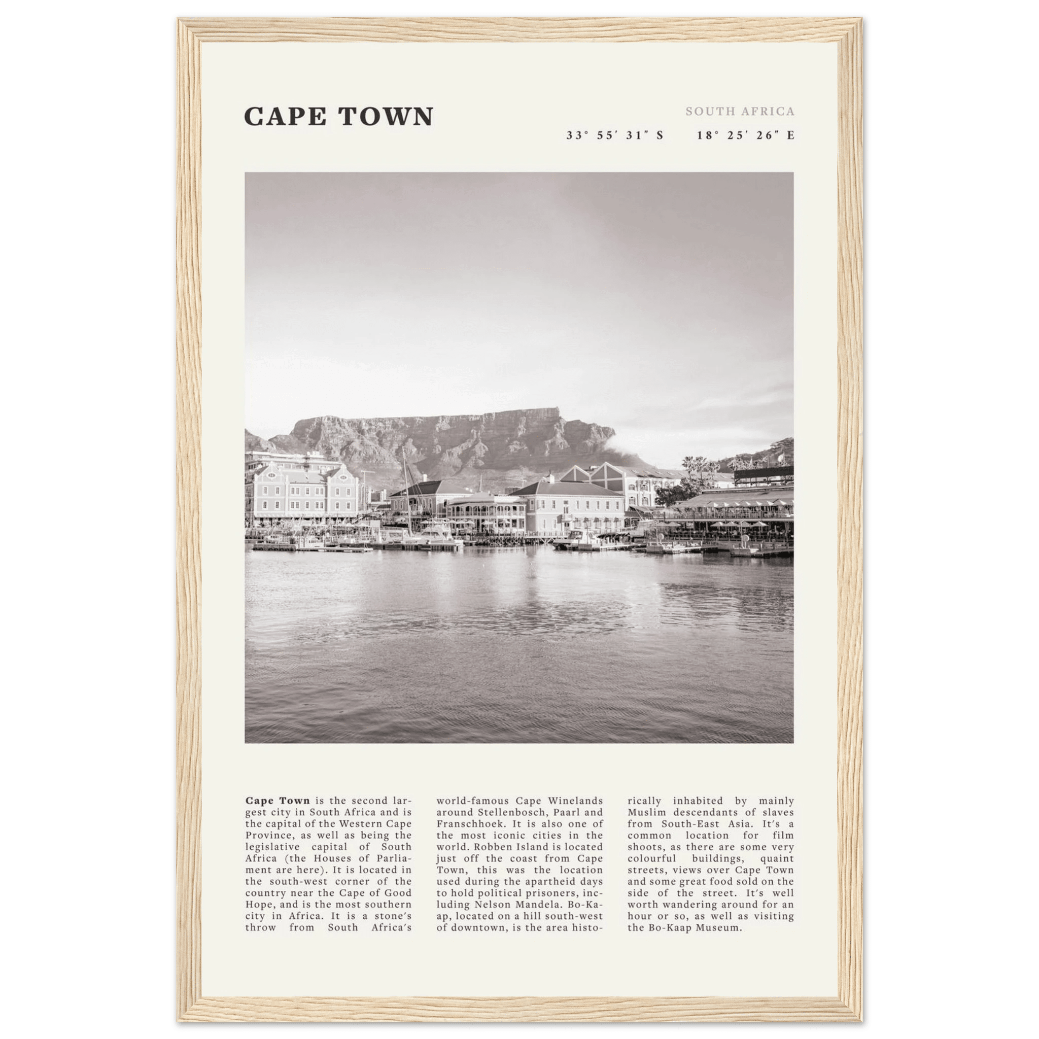 Cape Town Poster | Black & White Table Mountain Wall Art | South Africa Travel Print - Evergreen Posters