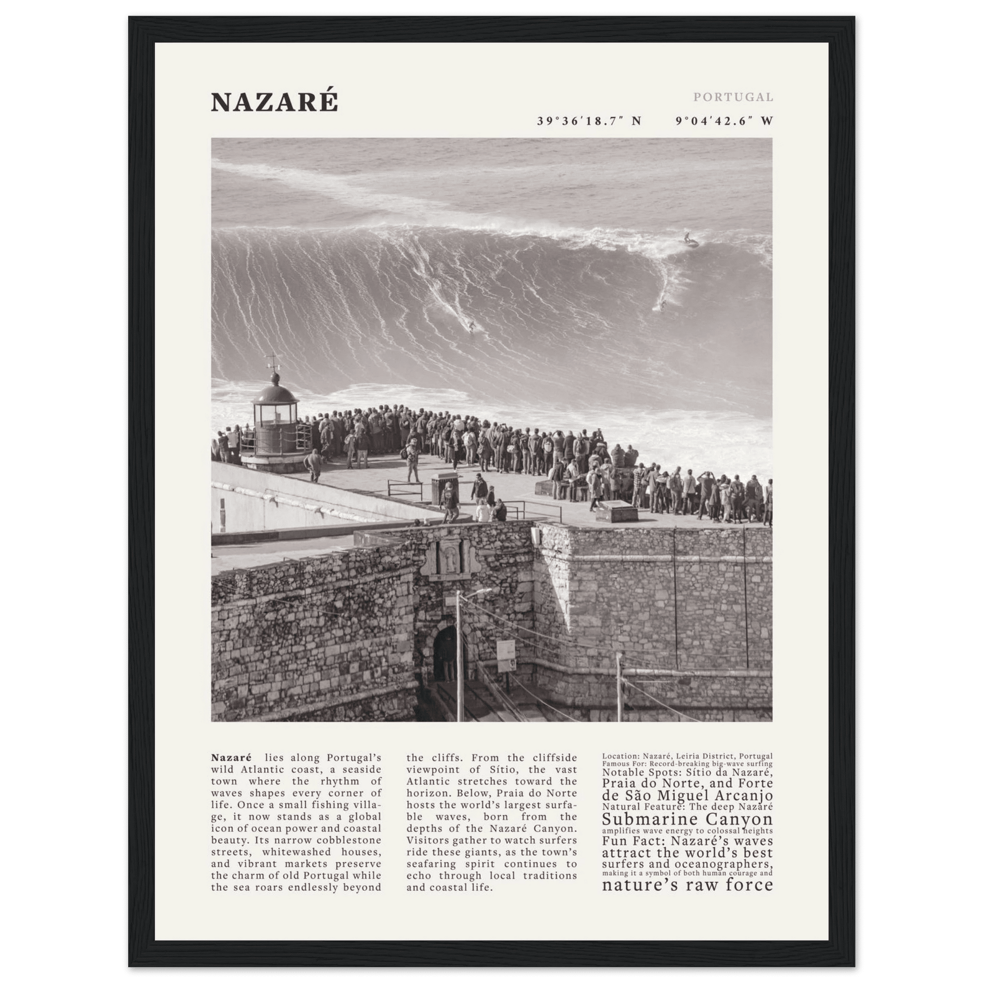 Nazaré Portugal Poster Black and White – Vintage Big Waves Surf Print (Digital & Printed Options) - Evergreen Posters