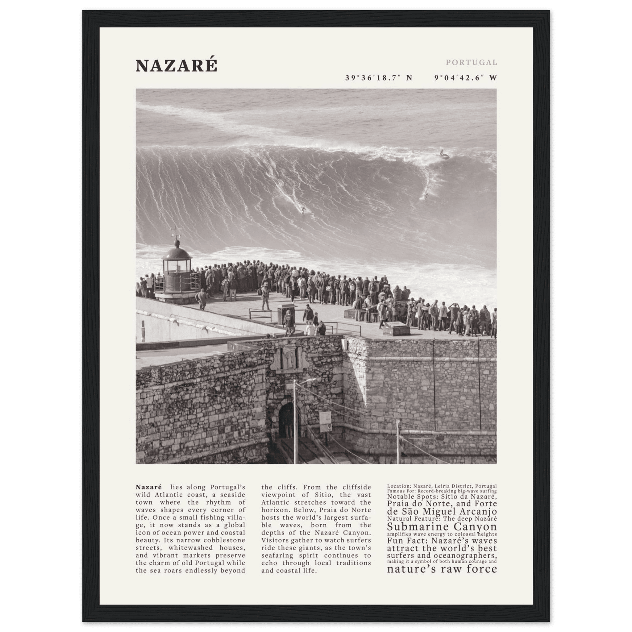 Nazaré Portugal Poster Black and White – Vintage Big Waves Surf Print (Digital & Printed Options) - Evergreen Posters
