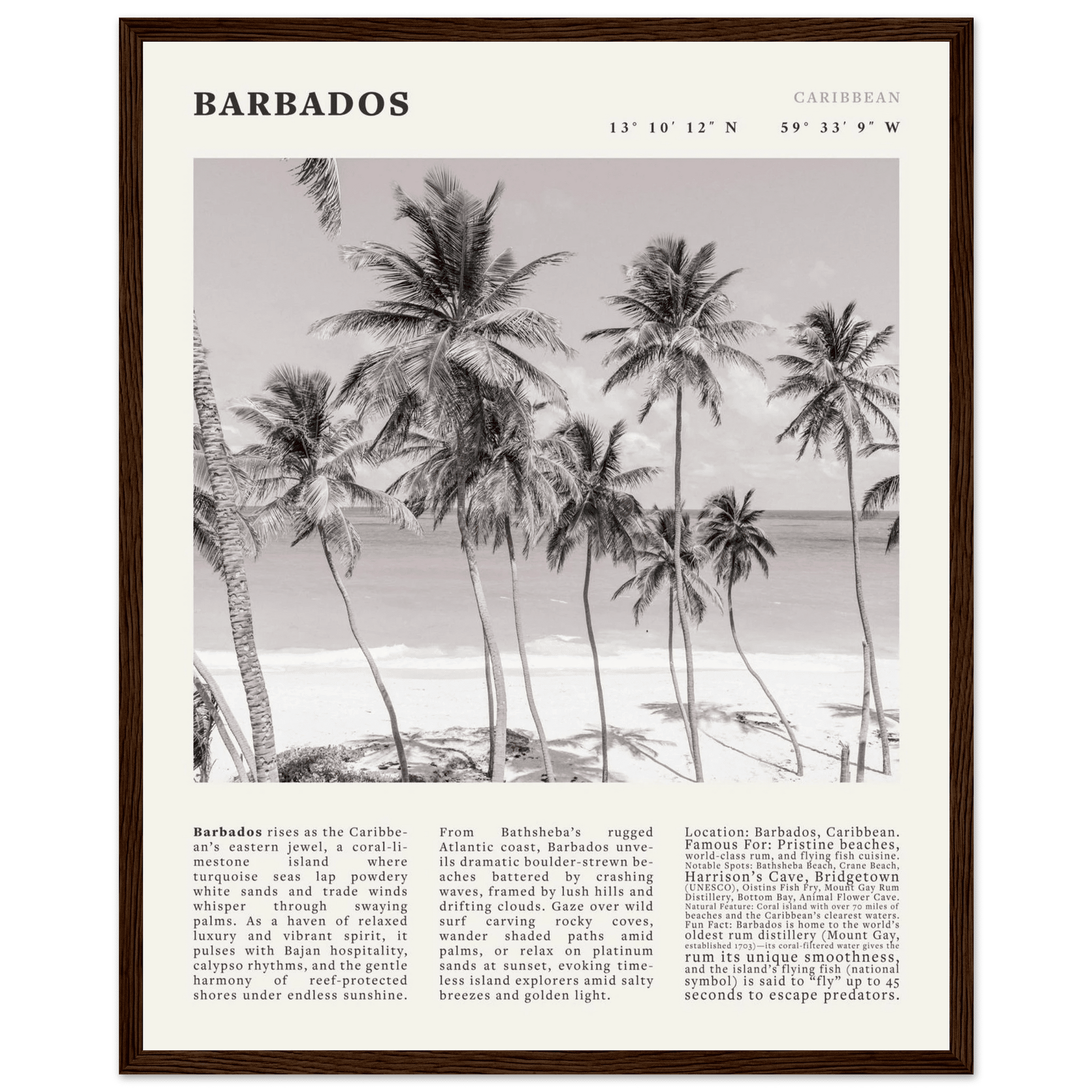Barbados Poster Black and White – Vintage Caribbean Palm Beach Print (Digital & Printed Options) - Evergreen Posters