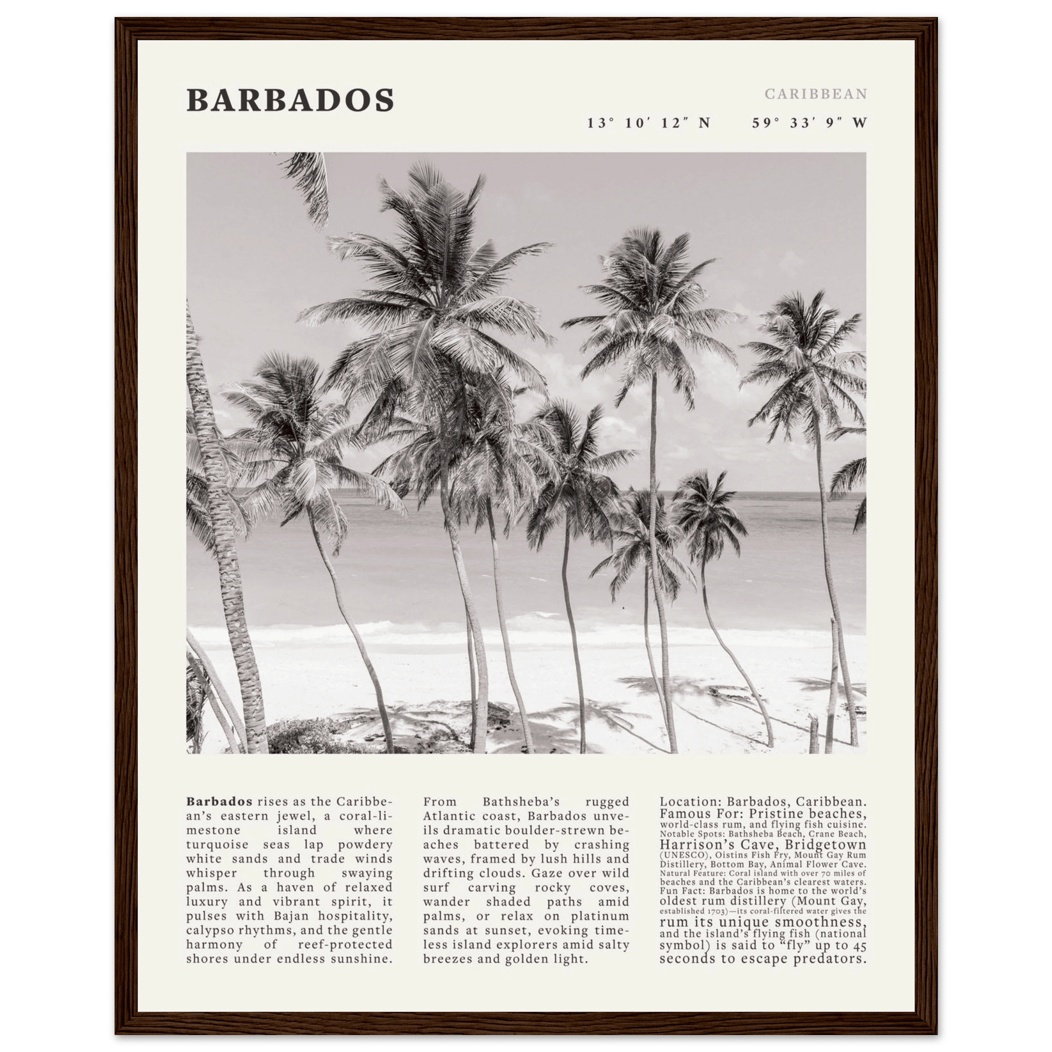 Barbados Poster Black and White – Vintage Caribbean Palm Beach Print (Digital & Printed Options) - Evergreen Posters