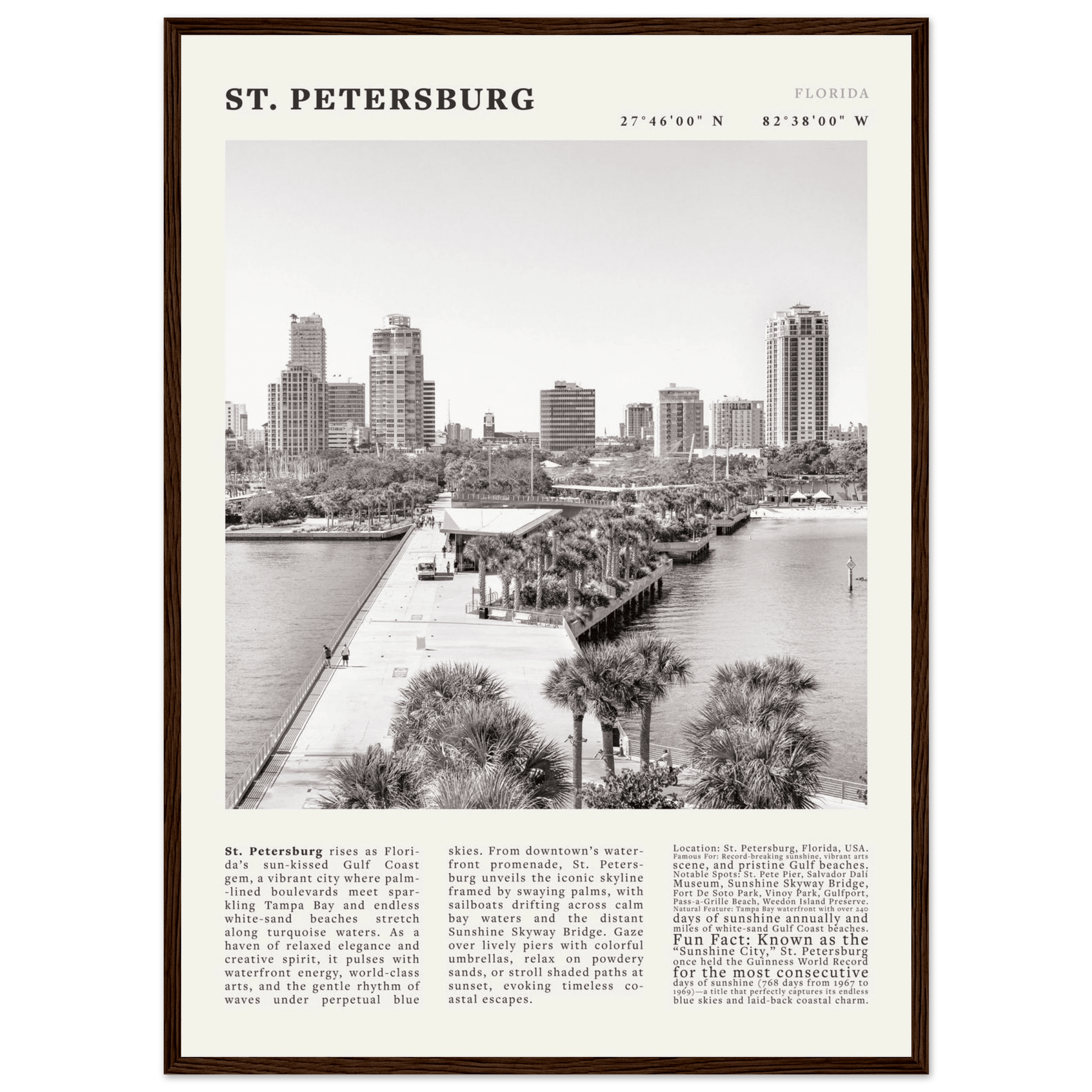 St. Petersburg Florida Poster Black and White – Vintage St Pete Skyline Print (Digital & Printed Options) - Evergreen Posters