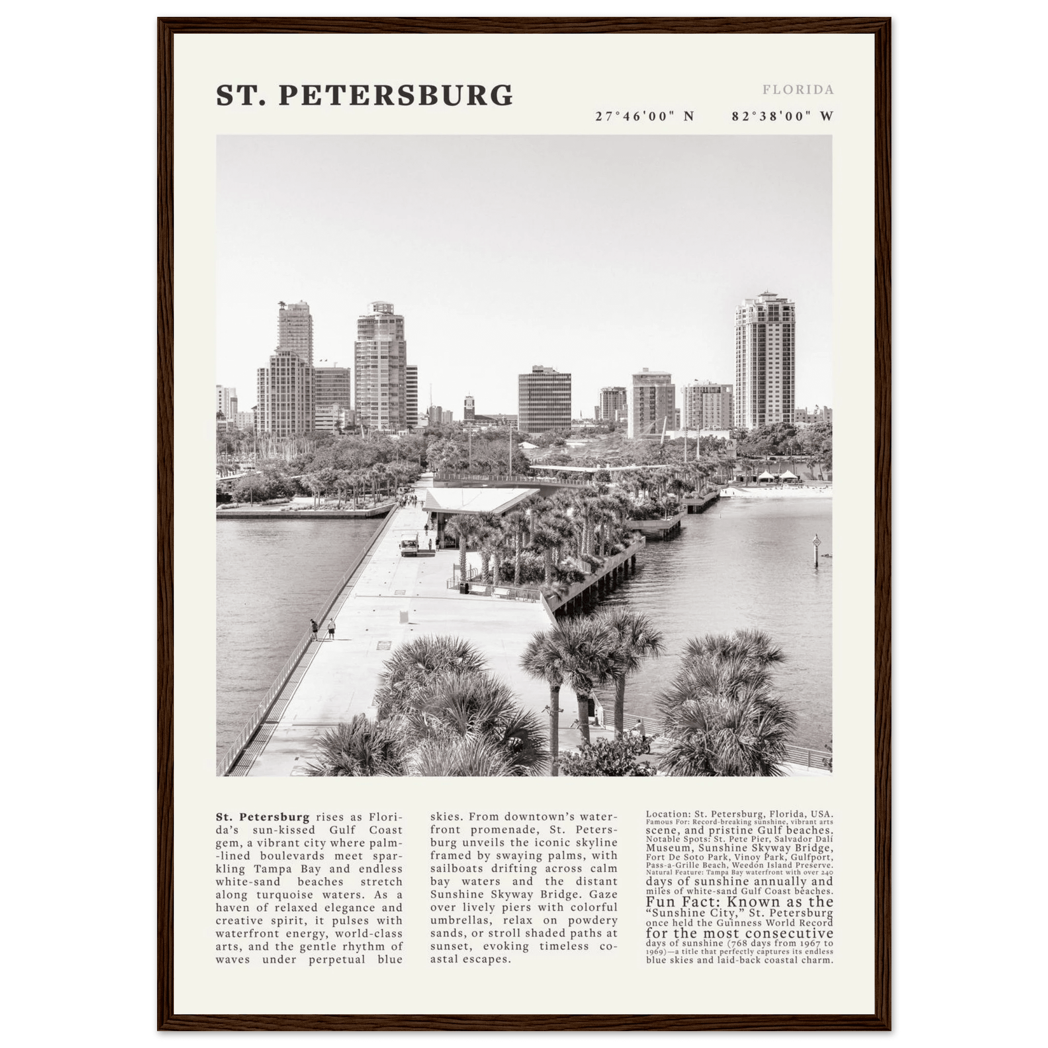 St. Petersburg Florida Poster Black and White – Vintage St Pete Skyline Print (Digital & Printed Options) - Evergreen Posters