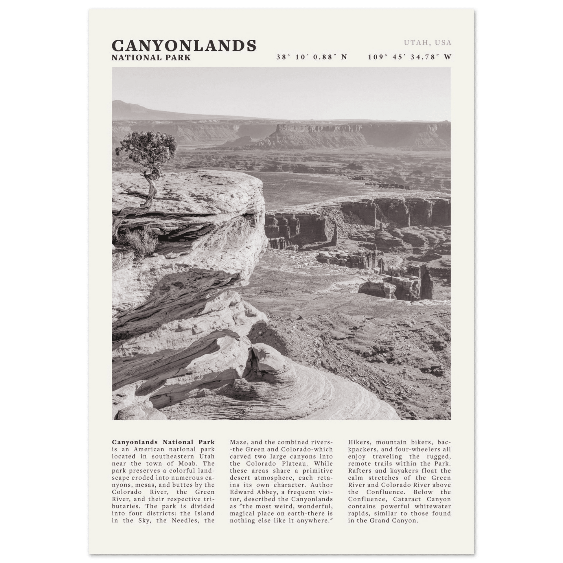 Canyonlands National Park Poster | Black & White Utah Wall Art | Canyon Travel Print - Evergreen Posters