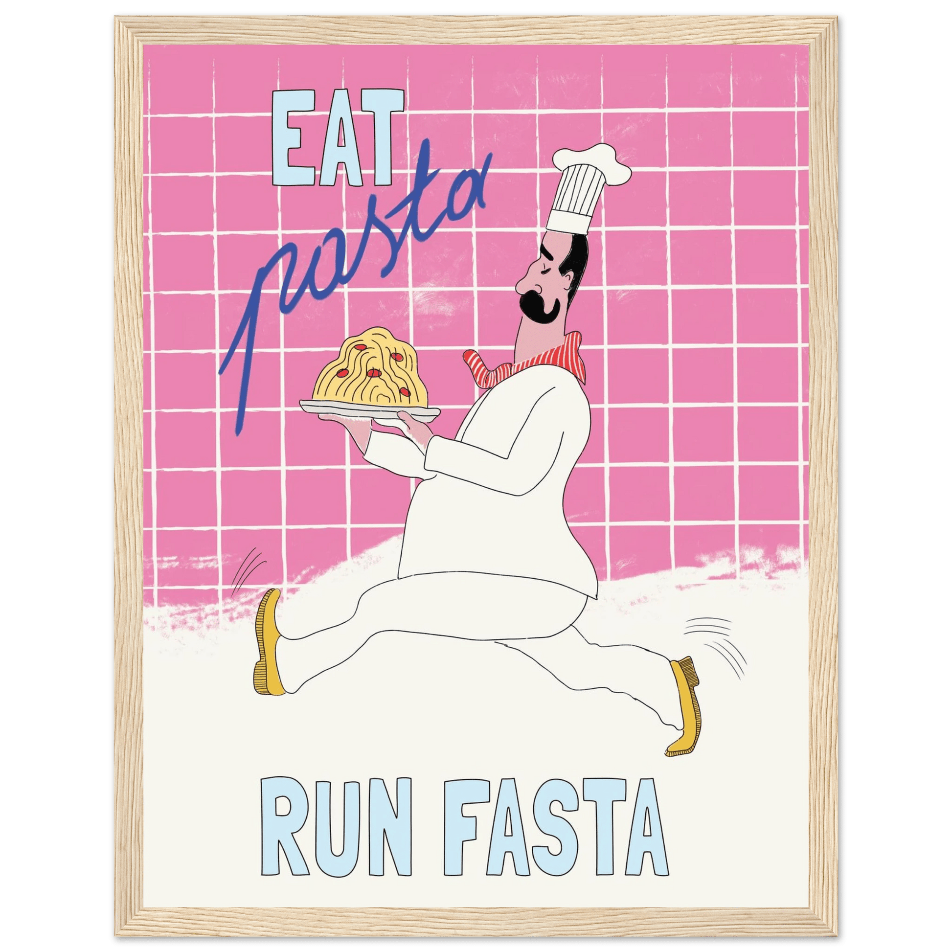 Eat Pasta Run Fasta Poster – Playful Kitchen Wall Art Print (Pink Edition) - Evergreen Posters
