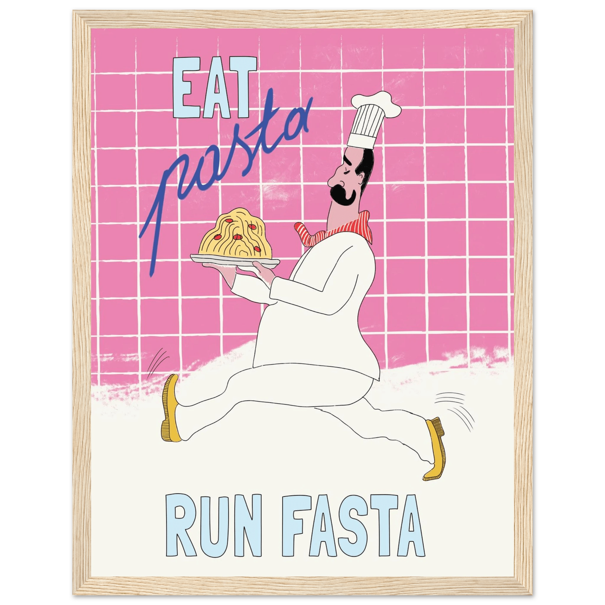 Eat Pasta Run Fasta Poster – Playful Kitchen Wall Art Print (Pink Edition) - Evergreen Posters