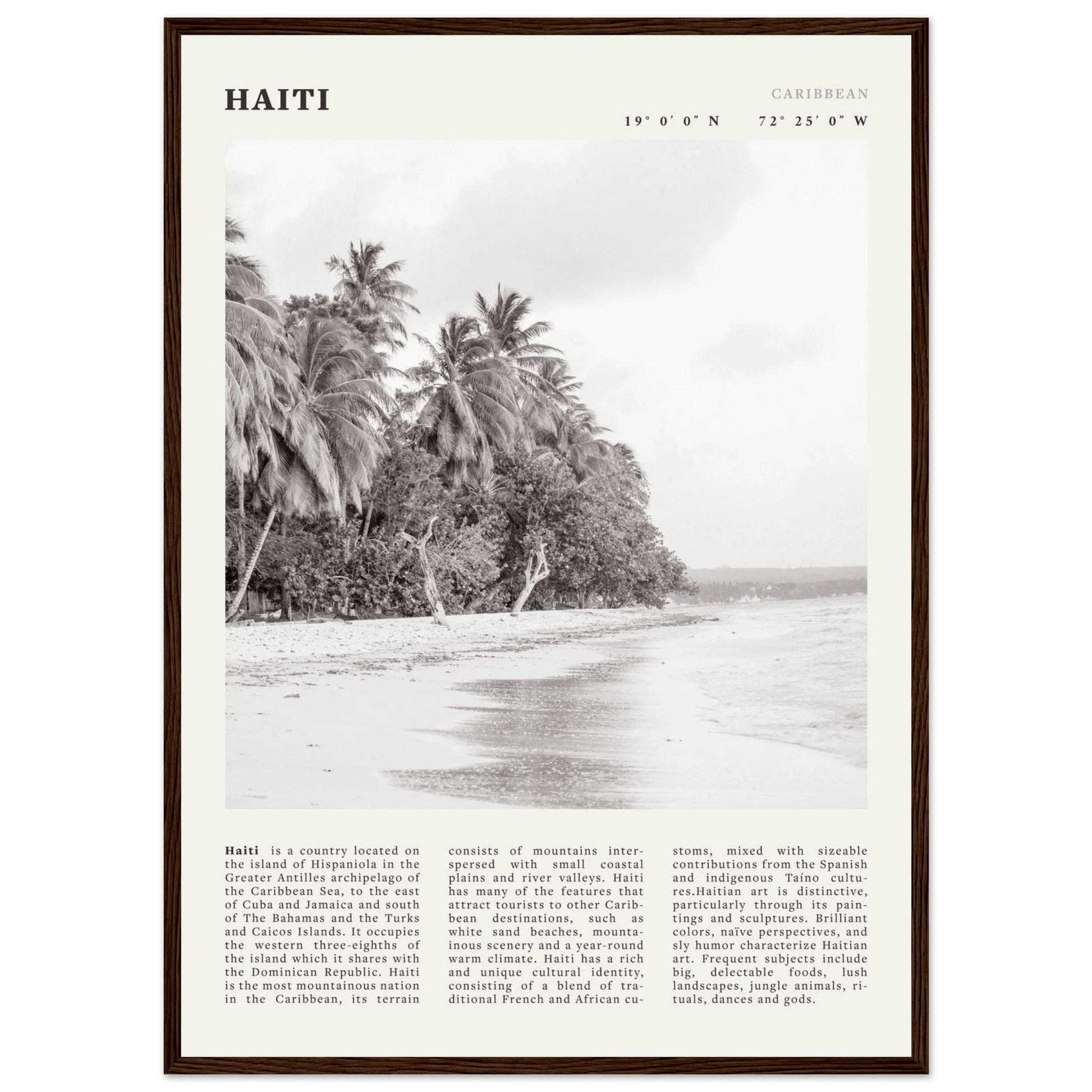 Haiti Poster | Black & White Caribbean Beach Wall Art | Tropical Travel Print - Evergreen Posters