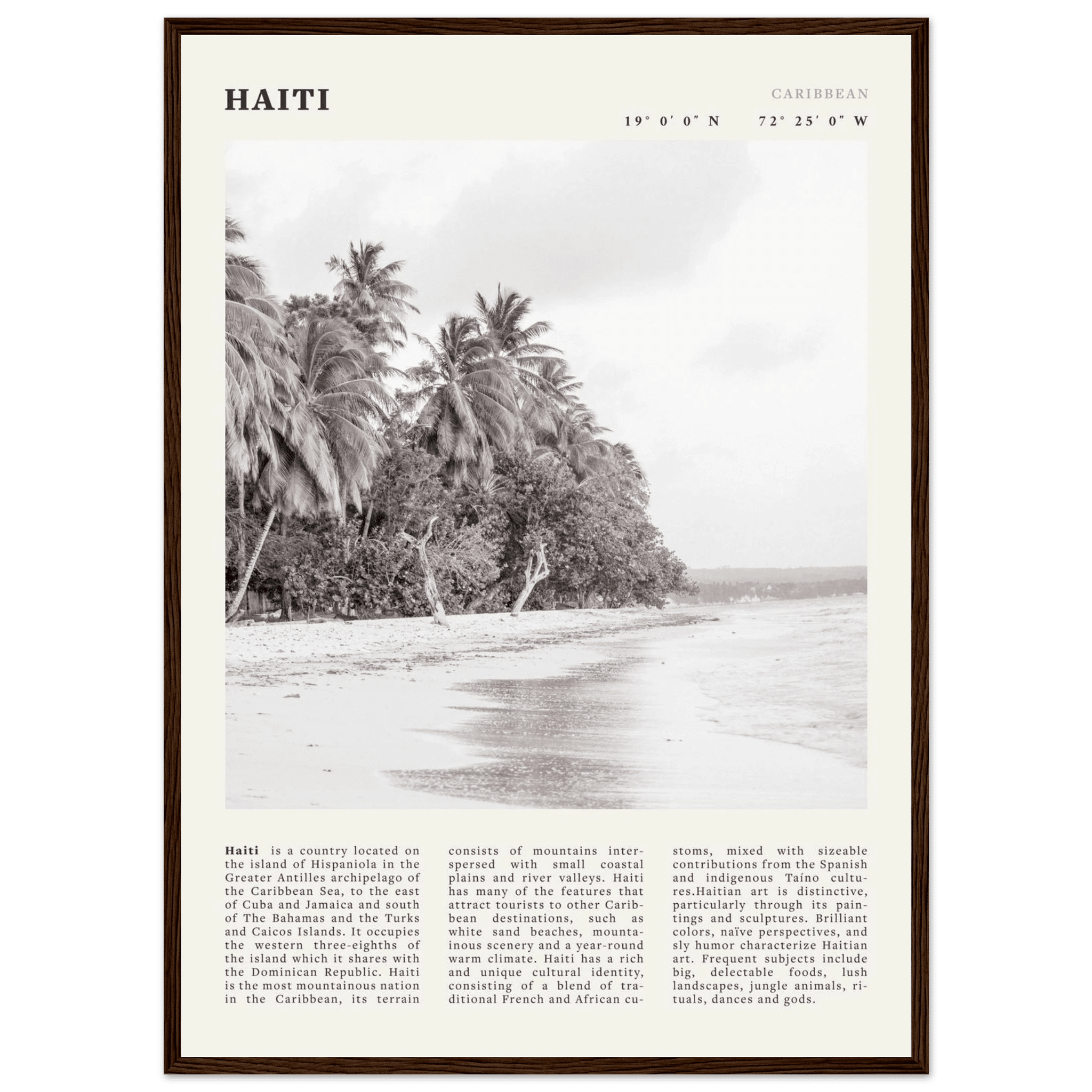 Haiti Poster | Black & White Caribbean Beach Wall Art | Tropical Travel Print - Evergreen Posters
