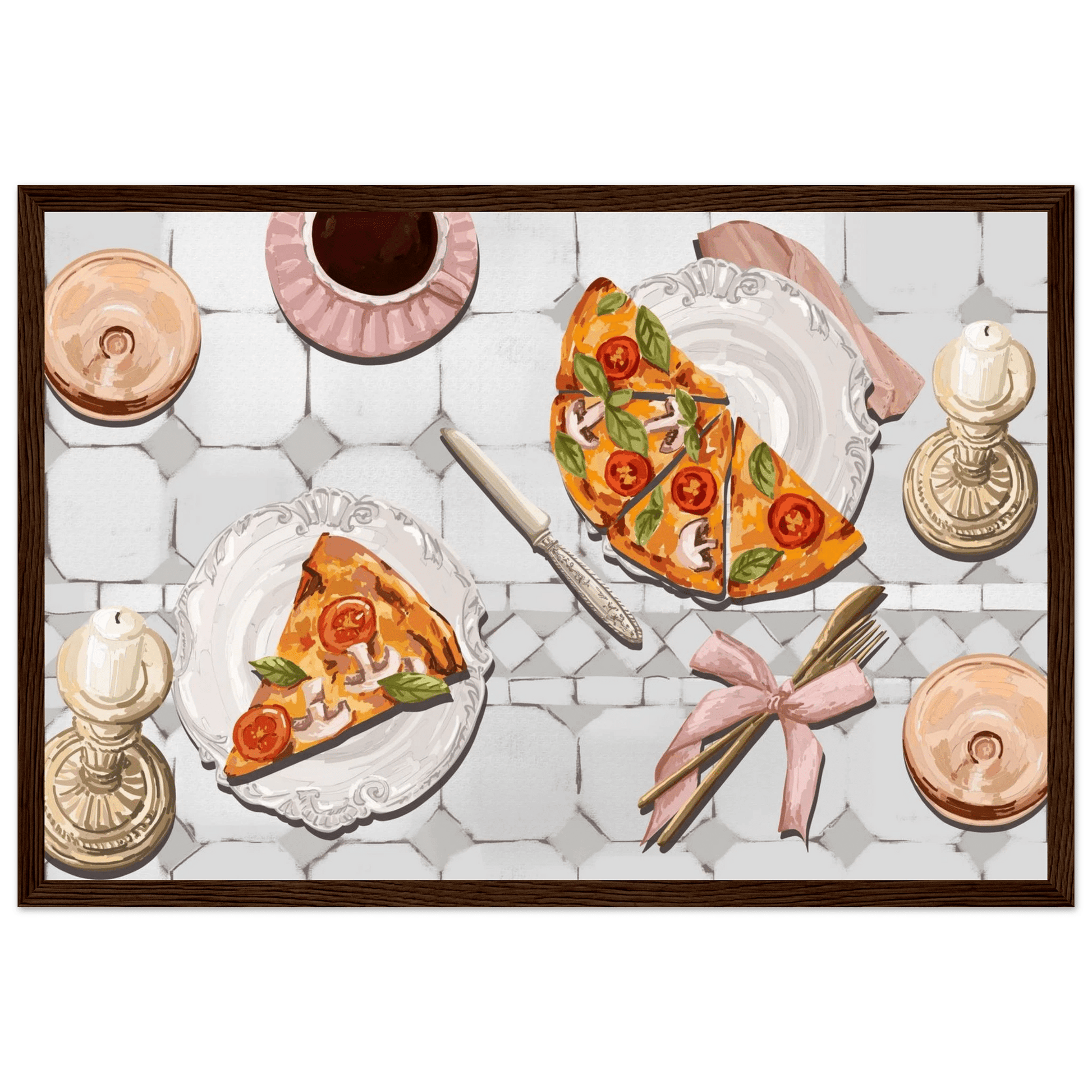 Pizza & Tea Kitchen Poster | Horizontal Food Wall Art | Italian Dining Room Print - Evergreen Posters