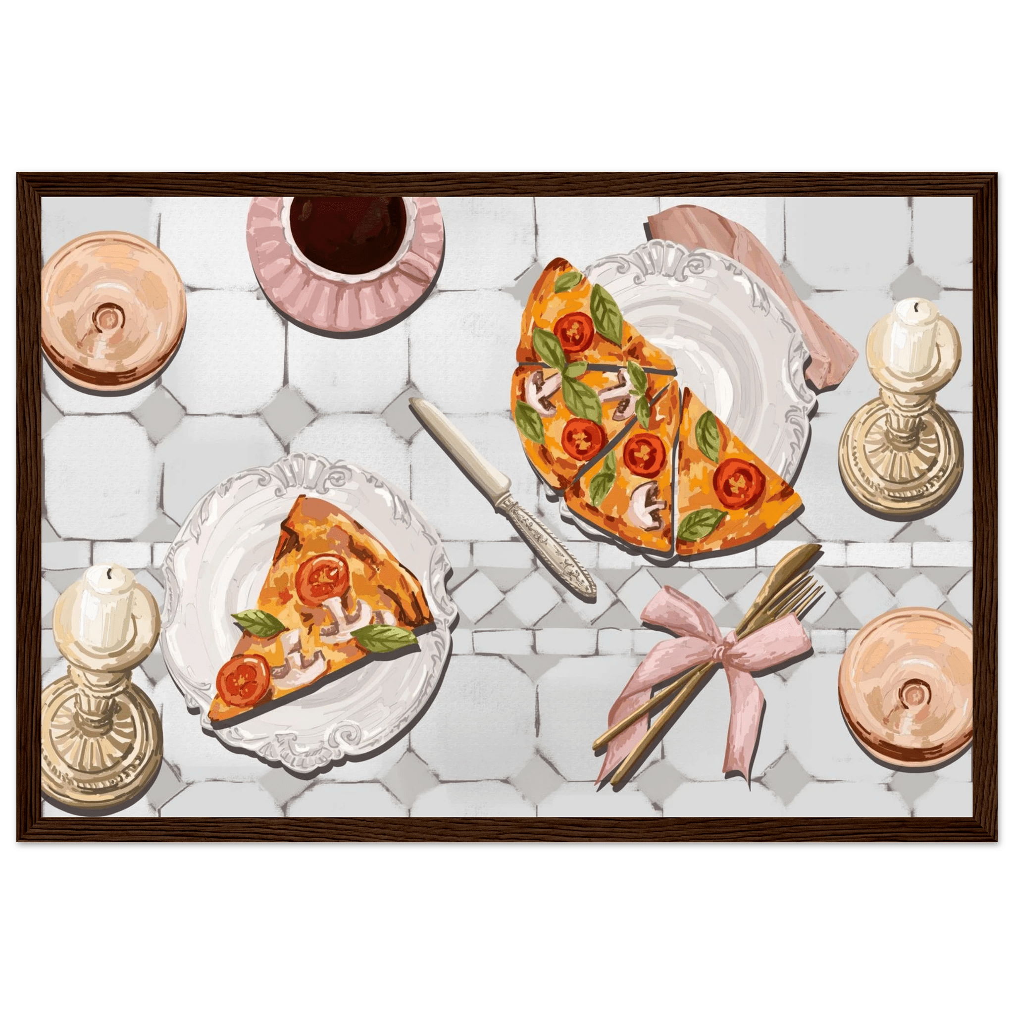 Pizza & Tea Kitchen Poster | Horizontal Food Wall Art | Italian Dining Room Print - Evergreen Posters