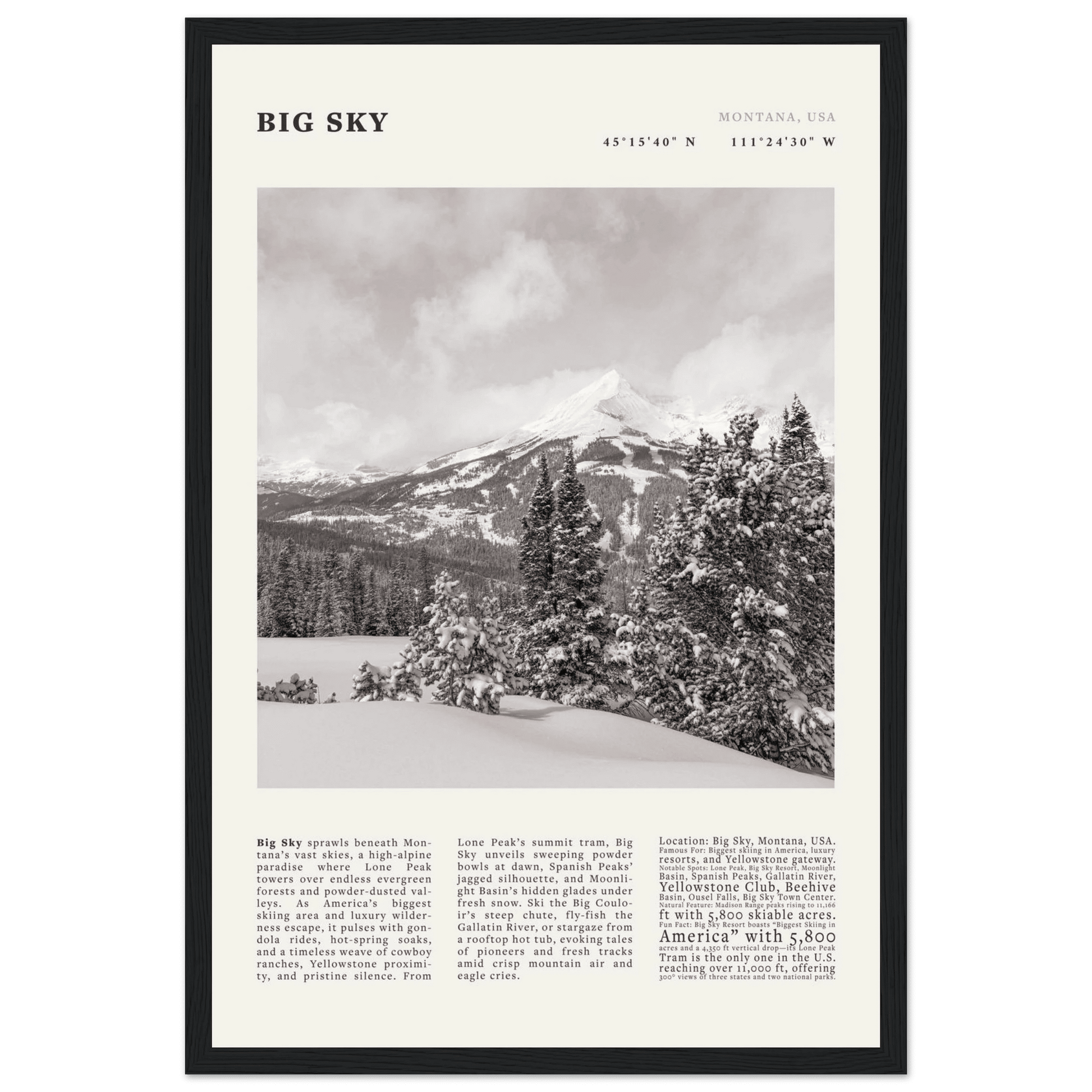 Big Sky Montana Poster Black and White – Vintage Lone Peak Ski Resort Print (Digital & Printed Options) - Evergreen Posters