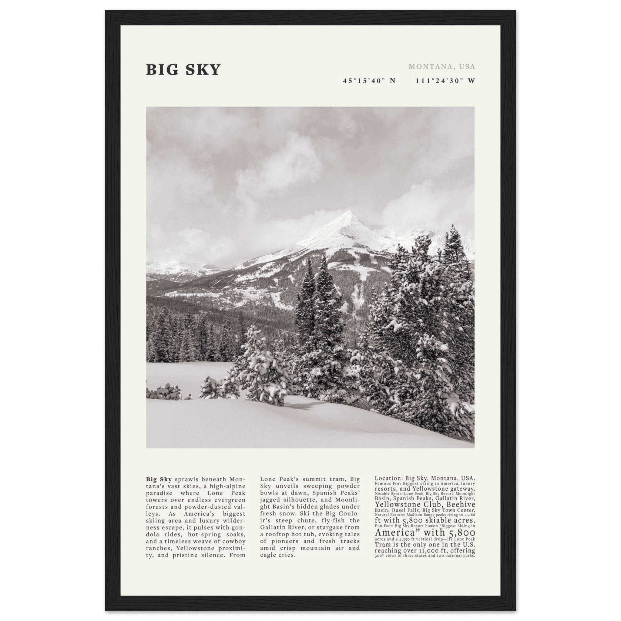 Big Sky Montana Poster Black and White – Vintage Lone Peak Ski Resort Print (Digital & Printed Options) - Evergreen Posters