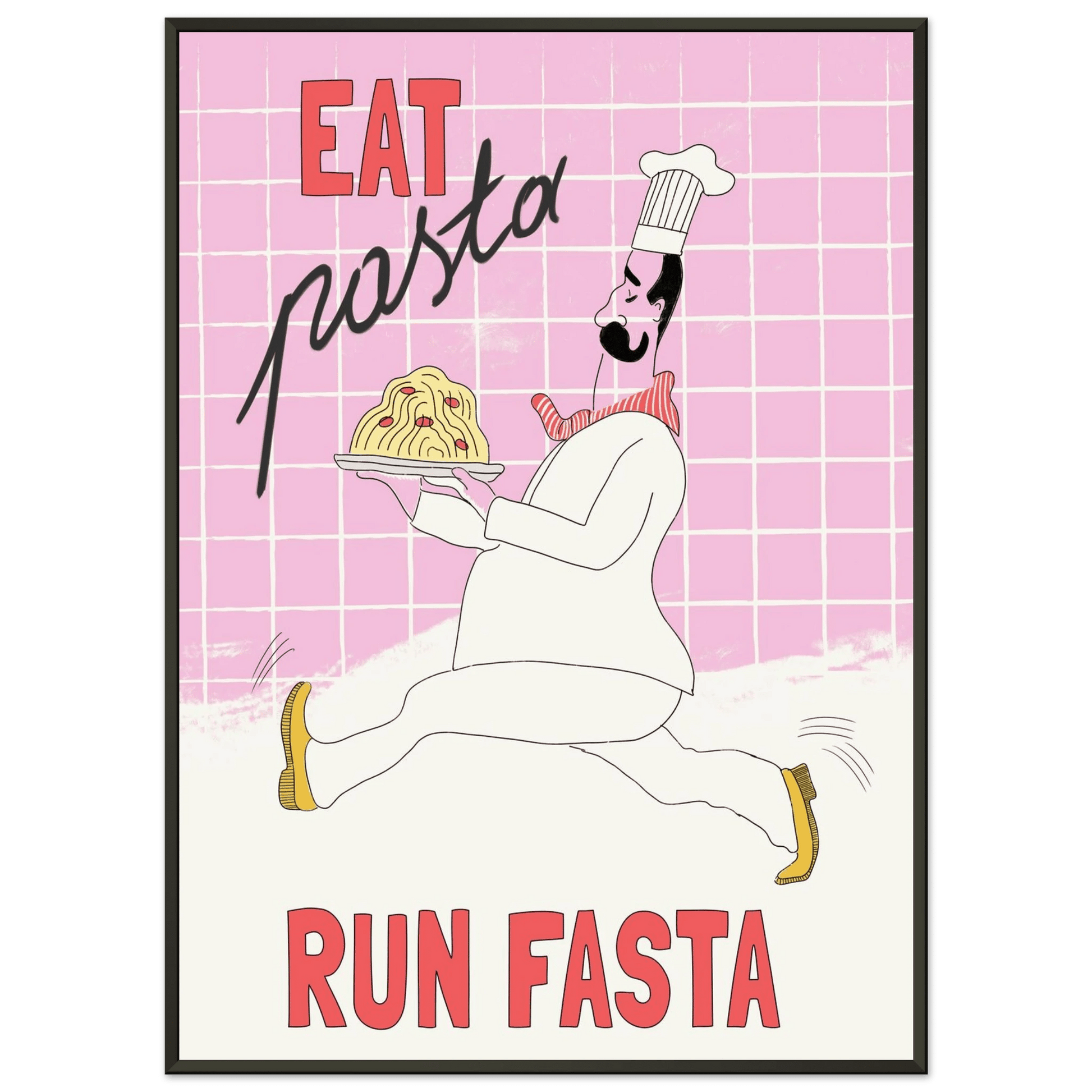 Eat Pasta Run Fasta Poster – Playful Kitchen Wall Art Print (Light Pink) - Evergreen Posters