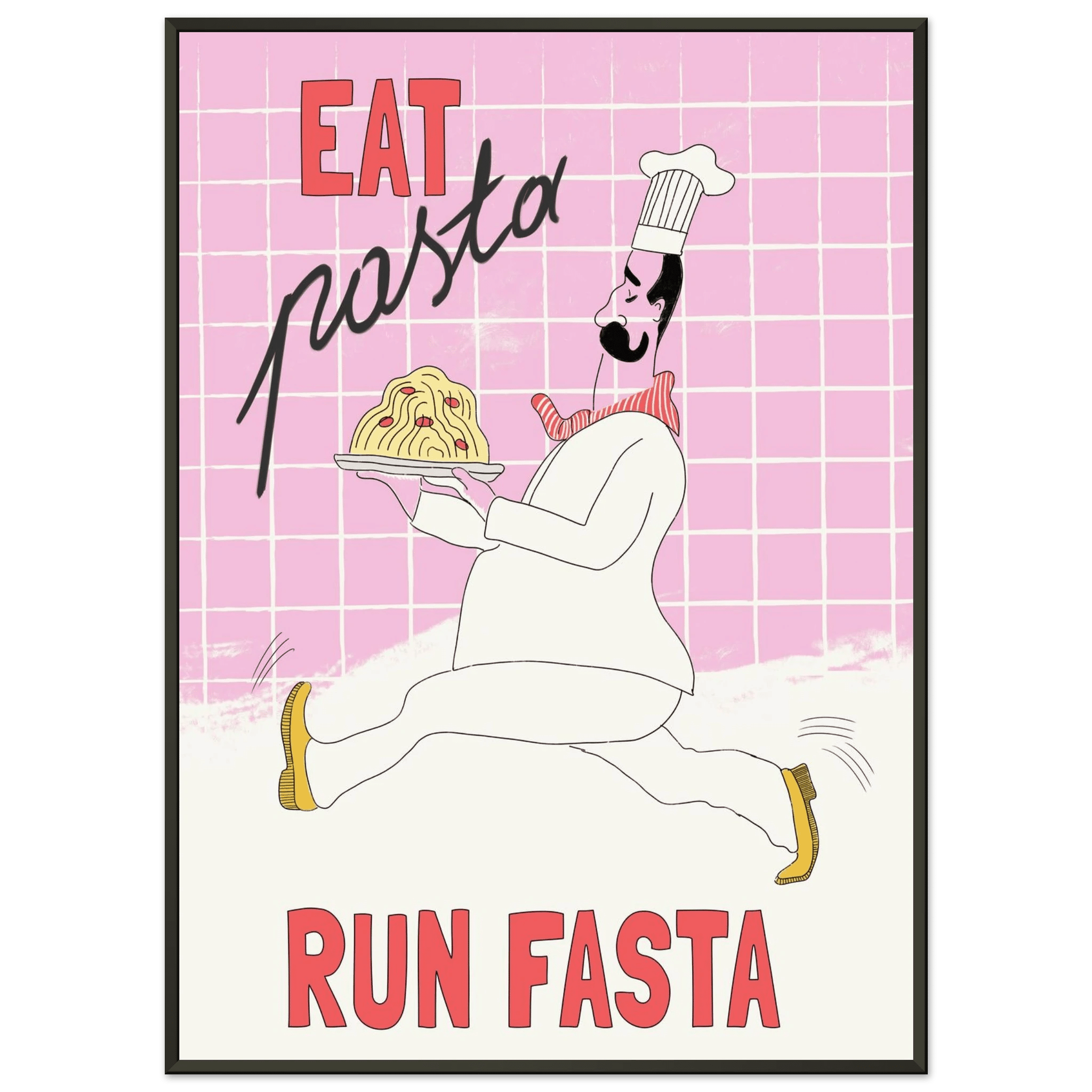 Eat Pasta Run Fasta Poster – Playful Kitchen Wall Art Print (Light Pink) - Evergreen Posters